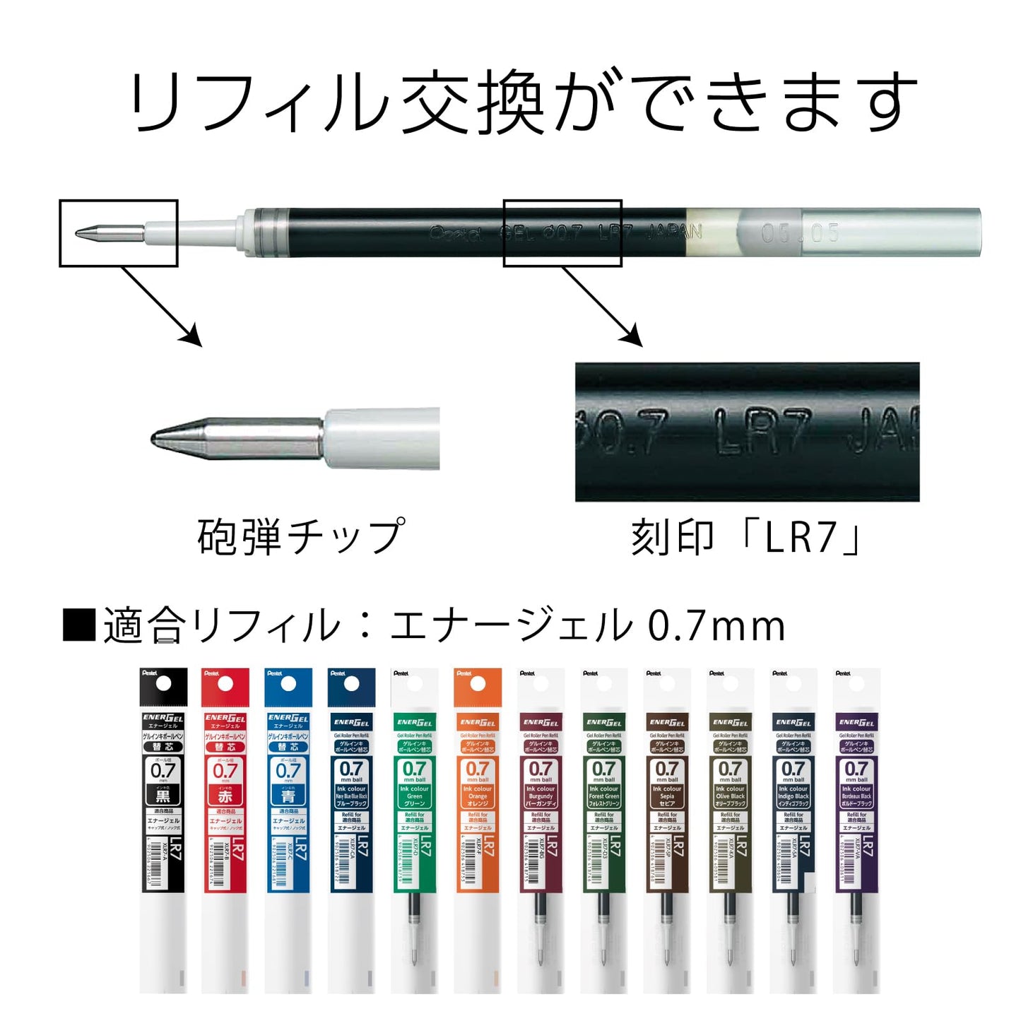 Pentel EnerGel Dark Colours Retractable Gel Roller, 0.7mm Medium Point, Indigo-Black Ink, Box of 10