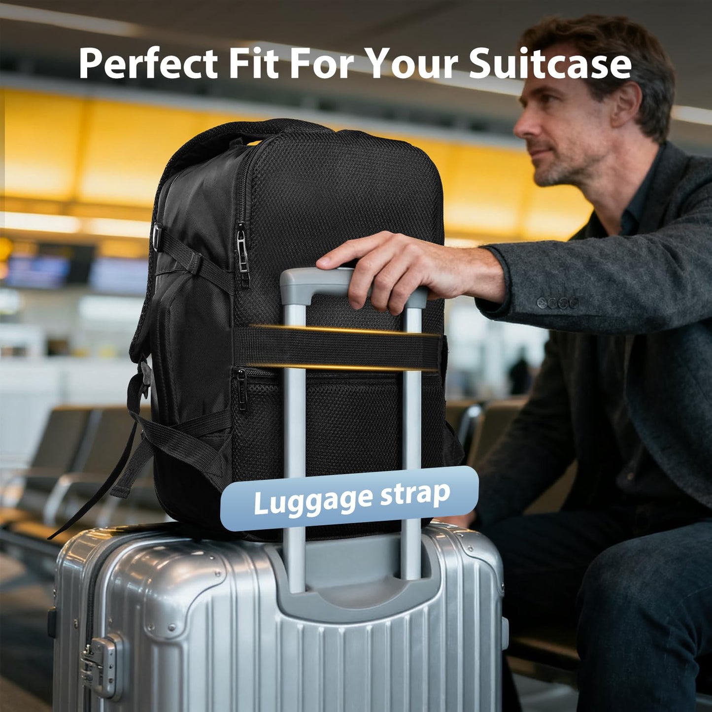 Fmeida Travel Backpack 14'' Laptop Carry on Luggage Backpack for Airplanes, Flight Approved Underseat Personal Item Travel Bag Airplane for Women Men, Sac a Dos Voyage Cabine Avion 40x20x25 cm, Black