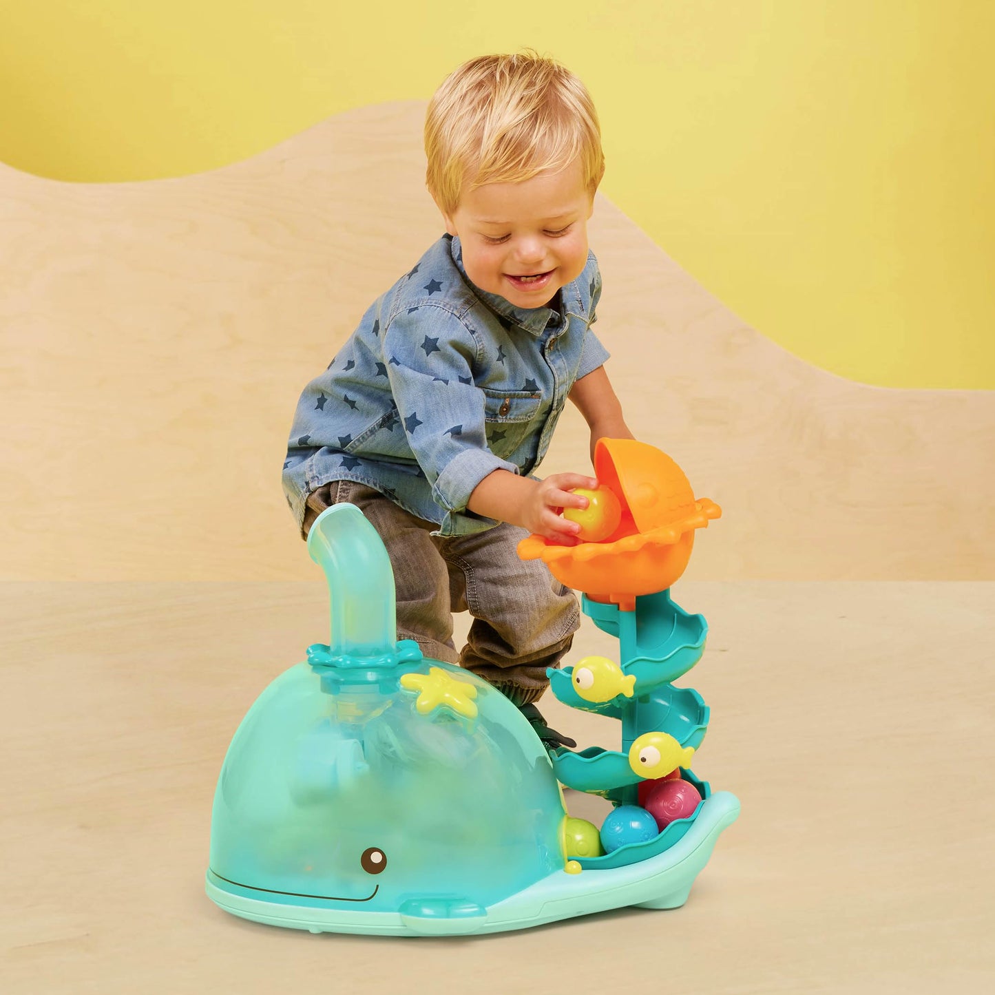 B. toys – Musical Whale Ball Popper with Lights – Developmental Sensory and Fine Motor Development – Baby Toy with 5 Balls – Babies, Toddlers – Poppity Whale – 9+ Months