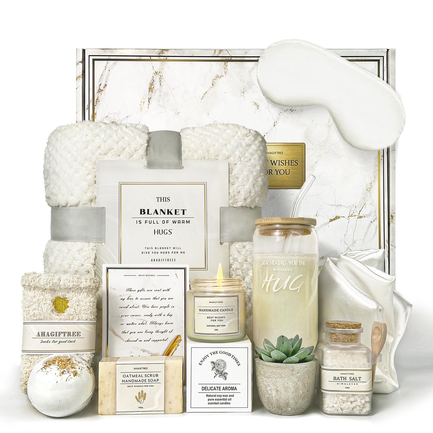 Care Package for Women,12PC Get Well Gifts for Women After Surgery,Birthday Gifts,Get Well Soon,Grief,Sympathy Gifts,Condolences Gift Basket (White)