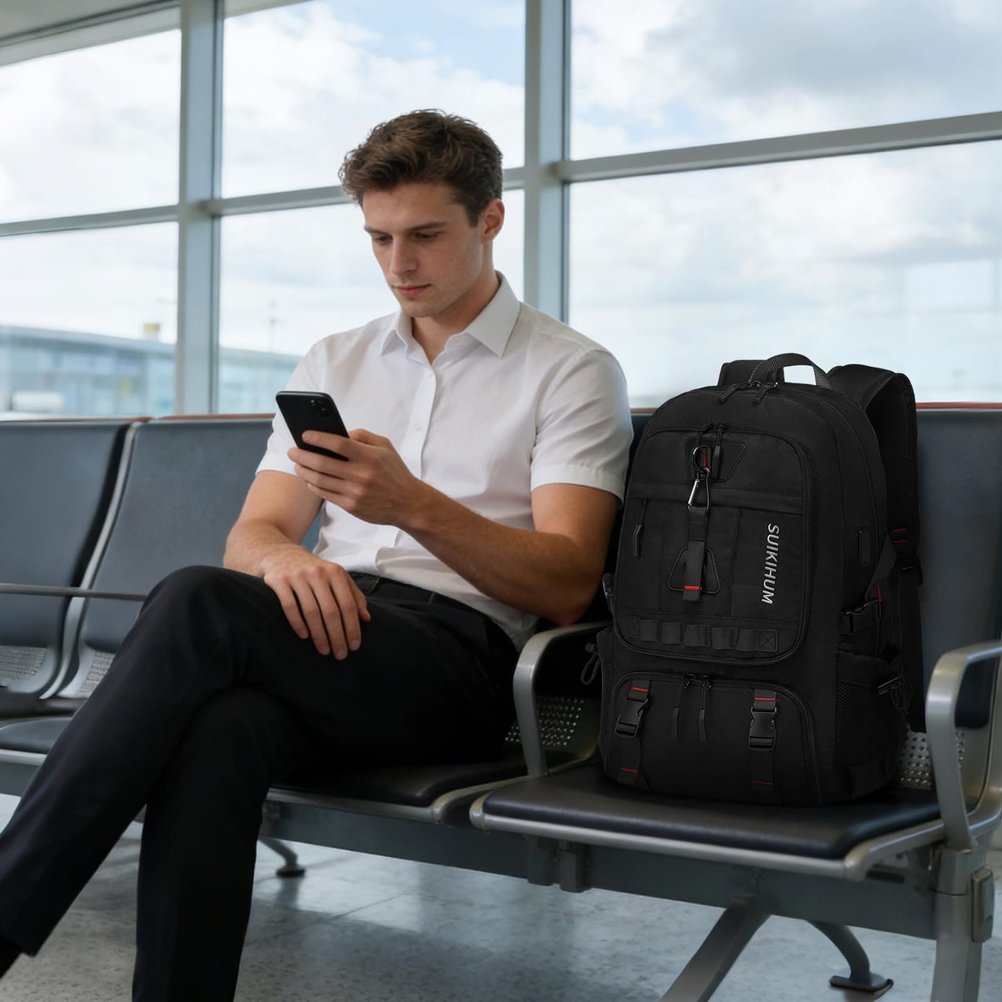 SUIKIHUM Travel Backpack 35L TSA Approved Carry on Backpack with Shoe Compartment & Wet/Dry Separation, Laptop Bag Fits 18.4 Inch Computer, Water Resistant Backpack for Men Women, Black