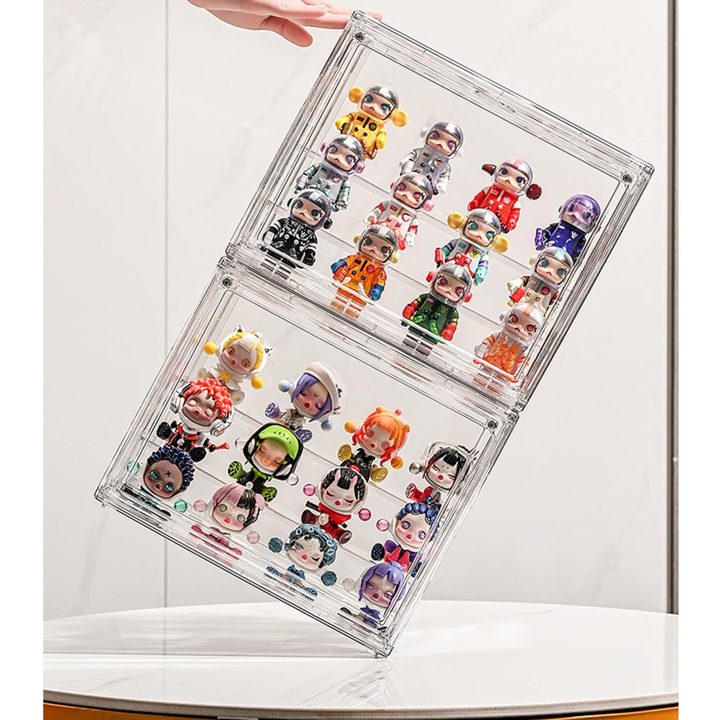 Clear Display Case for Figures, 3 Tier Adjustable Display Stand, Acrylic Display Box with Magnetic Door, Display case for Figures, Dustproof Showcase for Collectibles (2, Transparent-2 Pack)