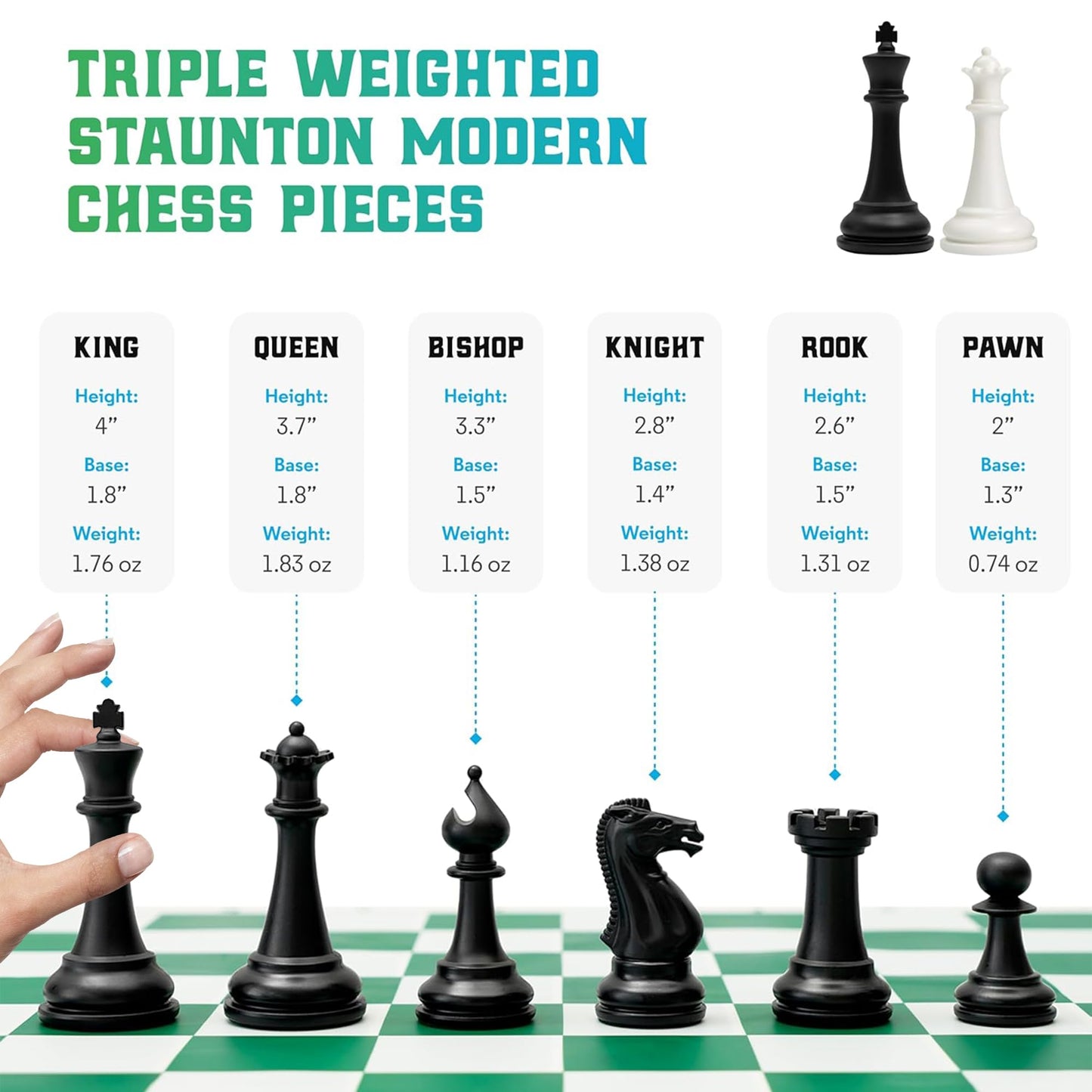 Best Chess Set Ever 3X Triple Weighted Tournament Size Chess Board Set (4" King) Large Staunton Modern Pieces, 20x20 Big Double-Sided, Roll Up Silicone Mat, Professional Chess Game for Kids & Adults