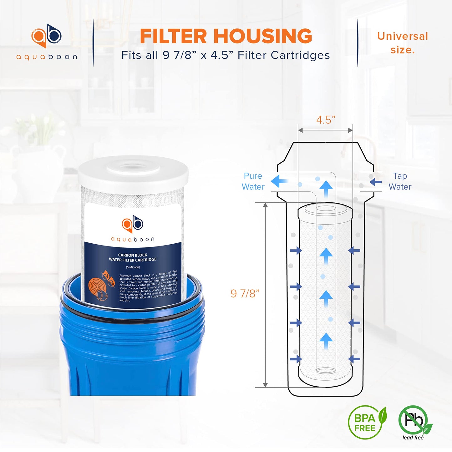 Aquaboon 5 Micron Carbon Filter 10 x 4.5 Whole House Water Filter Replacement Cartridge Compatible with Water Filters FXHTC, CB-BB-10, EP-BB, 2-Pack
