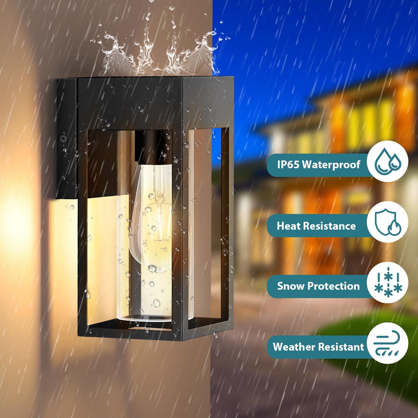 2-Pack Outdoor Wall Light Fixtures, Exterior Waterproof Lanterns, Porch Sconces Wall Mounted Lighting with E26 Sockets & Glass Shades, Modern Matte Black Wall Lamps for Patio Front Door Entryway