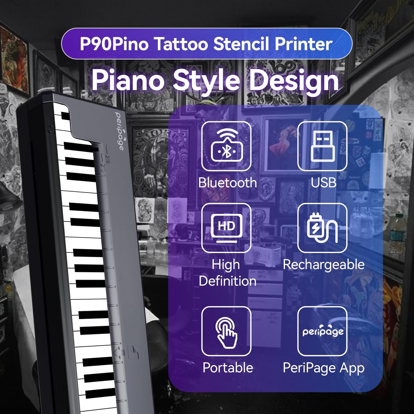 PeriPage Wireless Tattoo Stencil Printer, Portable Thermal Tattoo Printer Machine for Artists & Beginners, Tattoo Printers Compatible with Smartphone/Pad/PC, Includes 5pcs Transfer Paper & Tattoo Kit