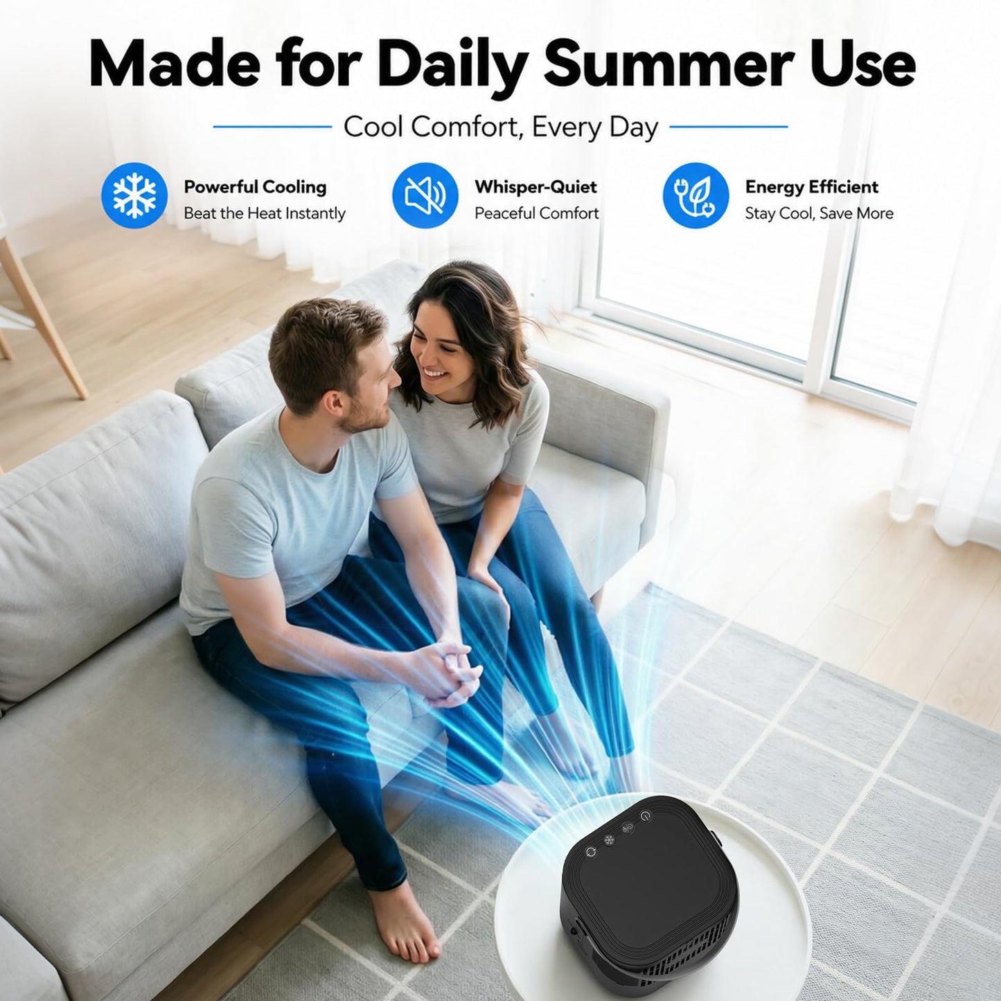 Portable Air Conditioner, 4-in-1 Mini Small Air Conditioner Evaporative Air Cooler Fan with 1000ml Water Tank, 3 Speeds & 7 LED Lights, Personal Mini AC with Timer for Bedroom, Desktop, Home, Office