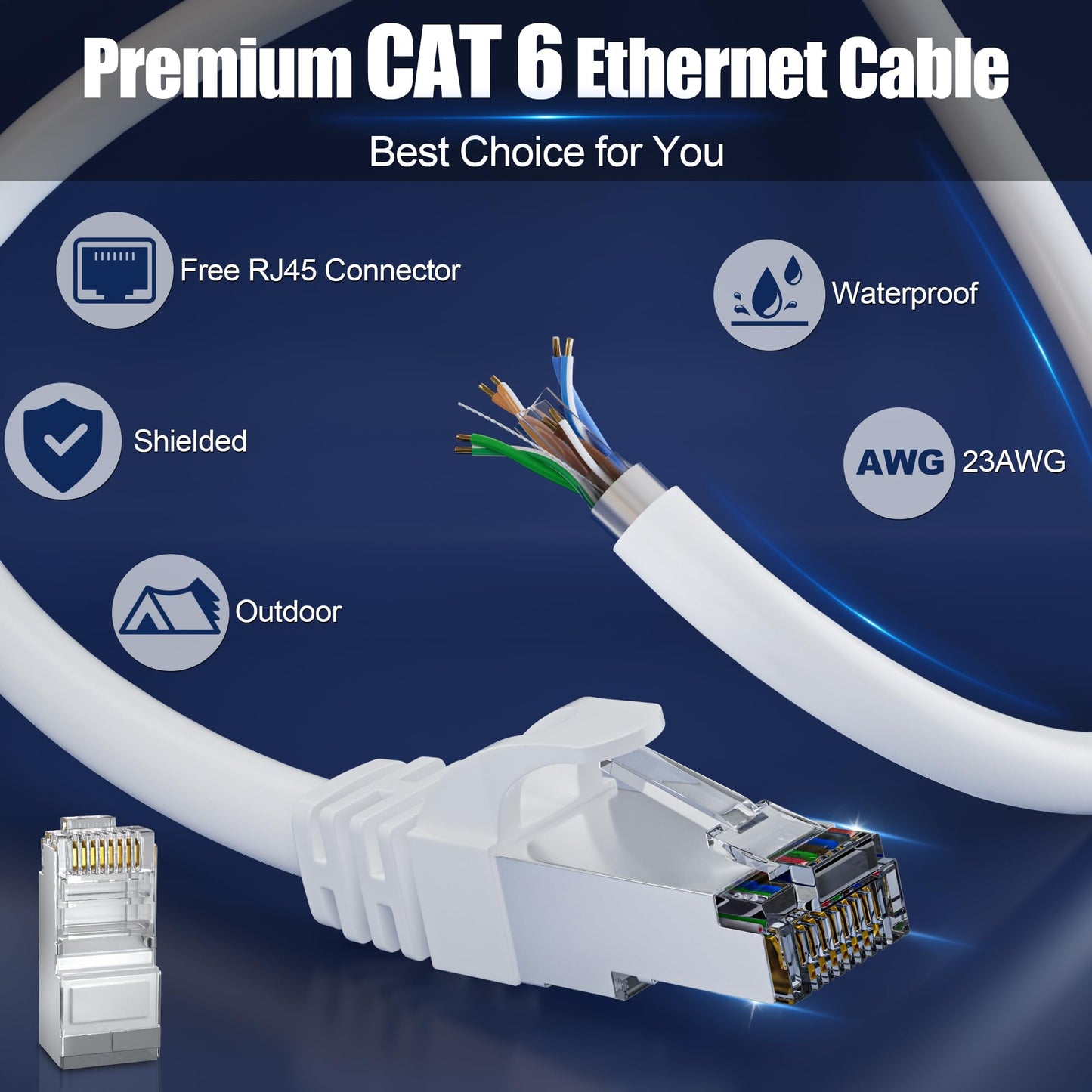 Cat 6 Shielded Ethernet Cable 500ft (30 RJ45), Outdoor&Indoor Cat 6 Ethernet Cable Direct Burial,23AWG, Heavy Duty, POE, Waterproof, UV Resistant Internet Network Cat6 Patch Cable, CCA, White