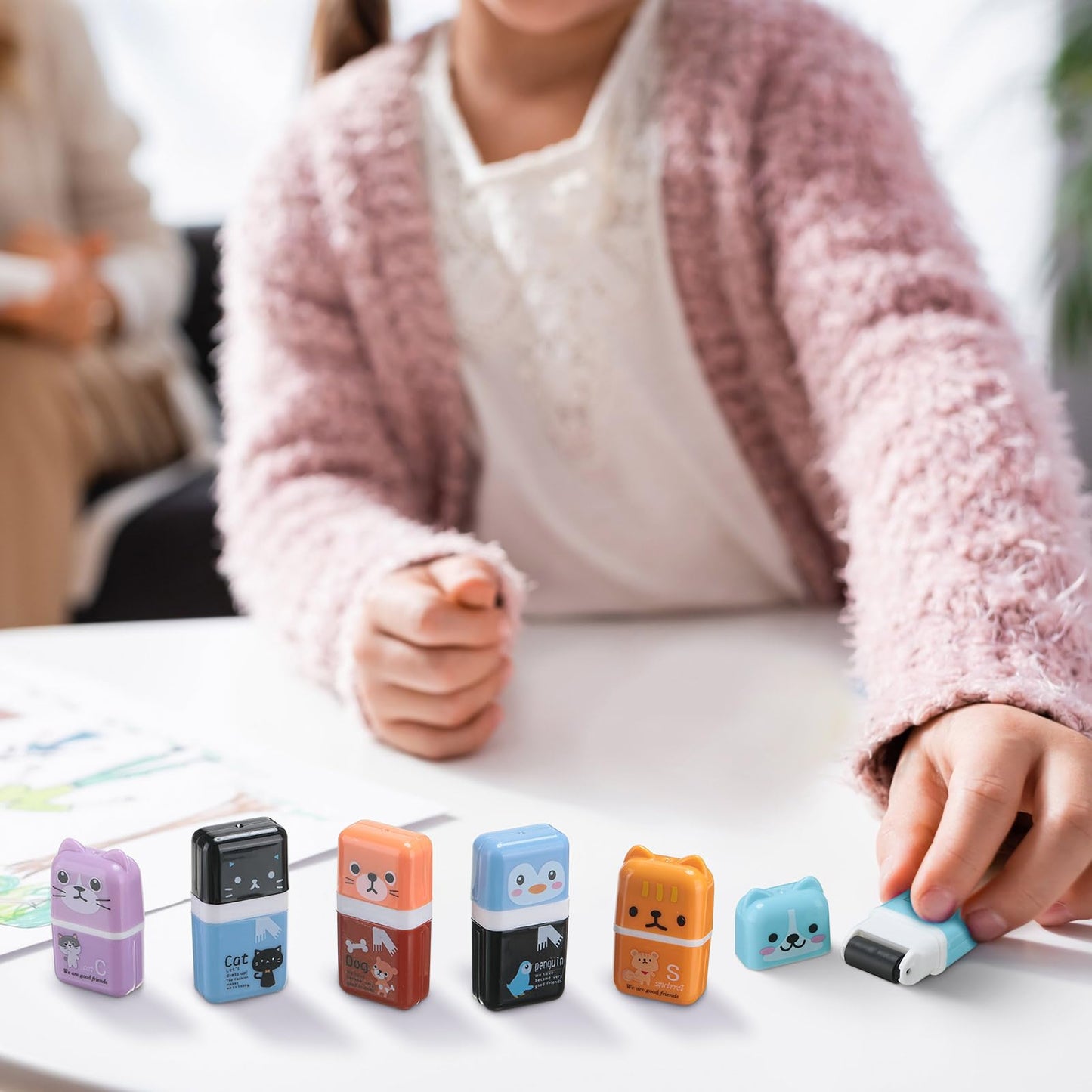 Seajan 44 Pcs Erasers Gift Bulk Cute Animal Themed Eraser with Clean up Roller for Christmas Favors