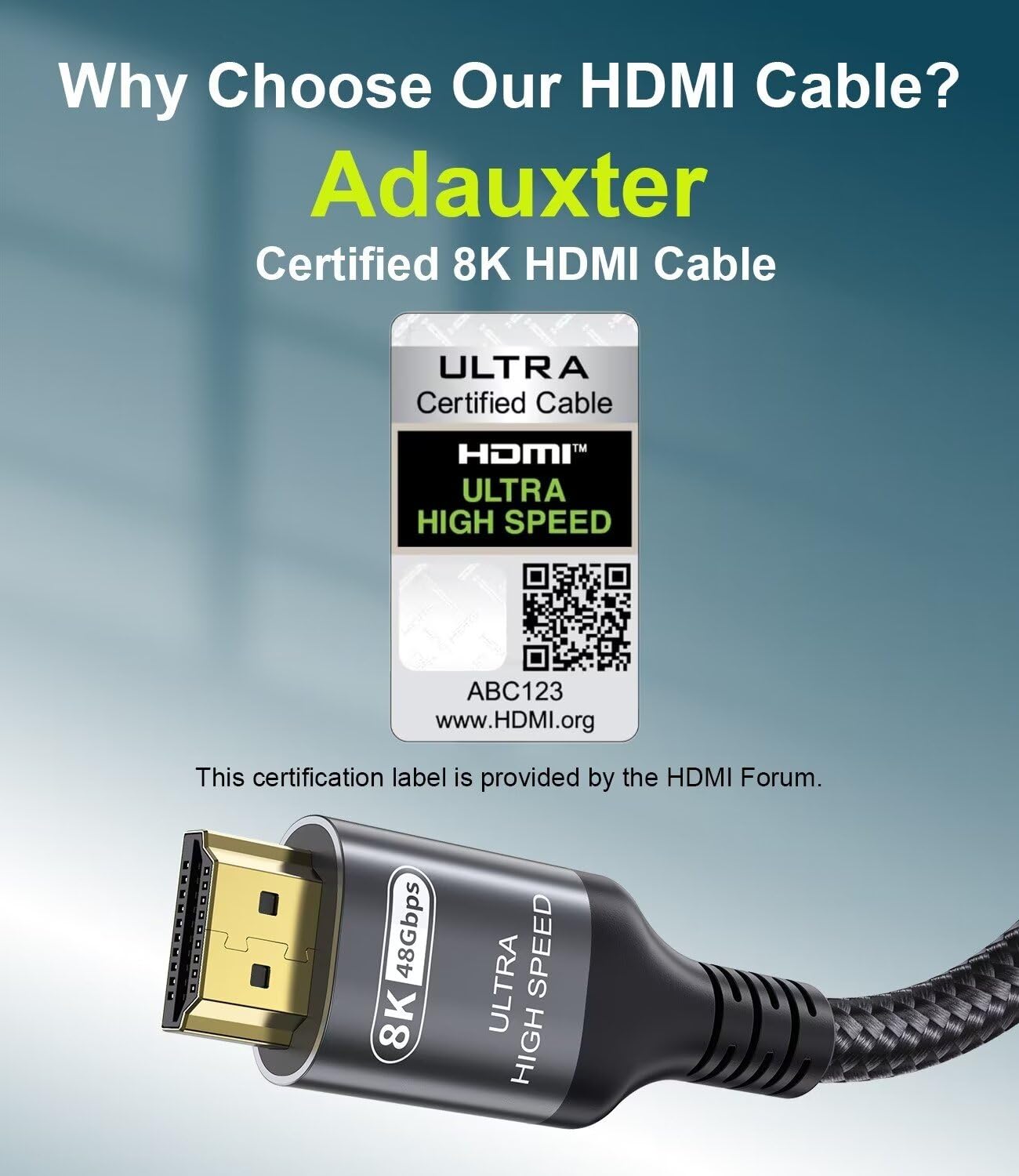 Certified 8K HDMI 2.1 Cable 7m, 48Gbps Ultra High Speed HDMI Cable 4K 144Hz 120Hz 8K 60Hz Support eARC DTS:X Dolby Atmos Dynamic HDR10 HDCP 2.3 Compatible MacBook Pro 2021 Gaming PC OLED TV Roku