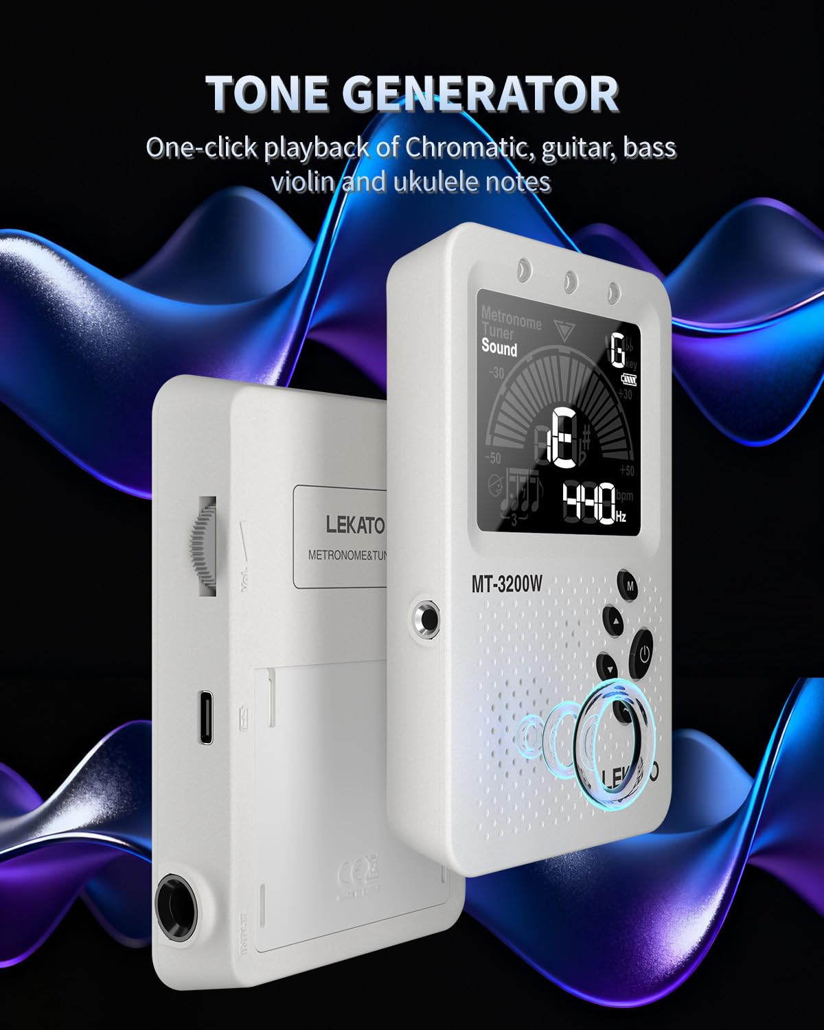 Metronome Tuner, Rechargeable 3 In 1 Digital Metronome Tuner Tone Generator for Guitar, Bass, Violin, Ukulele Chromatic Multifunction Tuner for All Instruments Metronome with Human Voice Beat