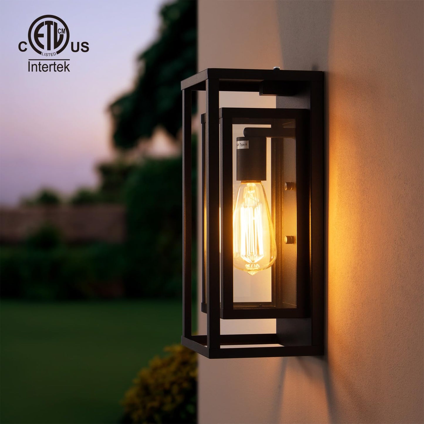 mirrea 14" Dusk to Dawn Outdoor Wall Sconce 1 Light in Matte Black Rectangular Metal Frame and Clear Glass Shade Waterproof Porch Light Patio Light