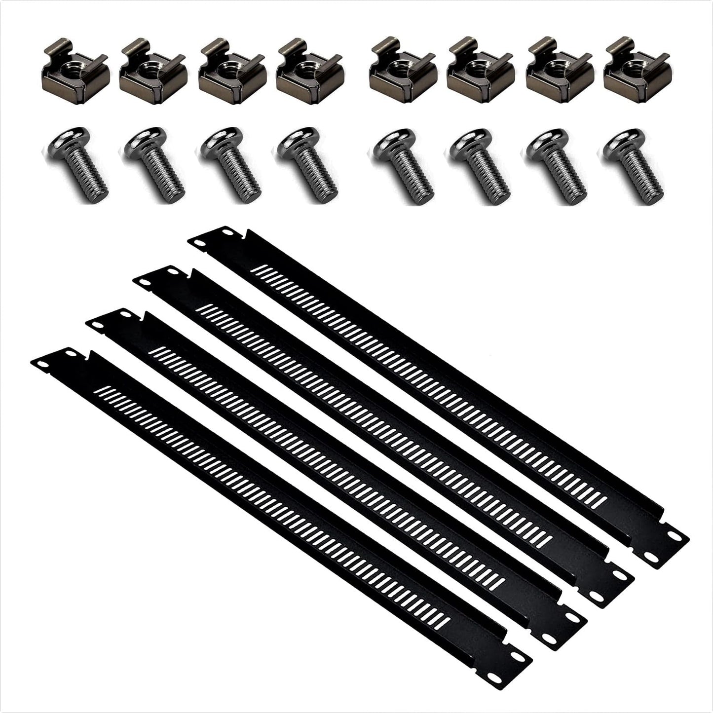 KUYEFGF 1U Vented Blank Panel with Cage Bolts Nuts Screws(4 Pack) - Tool-Free Server Rack Filler for 19" Network Cabinet,Slotted Ventilation Cover,Black Steel Spacer Partition