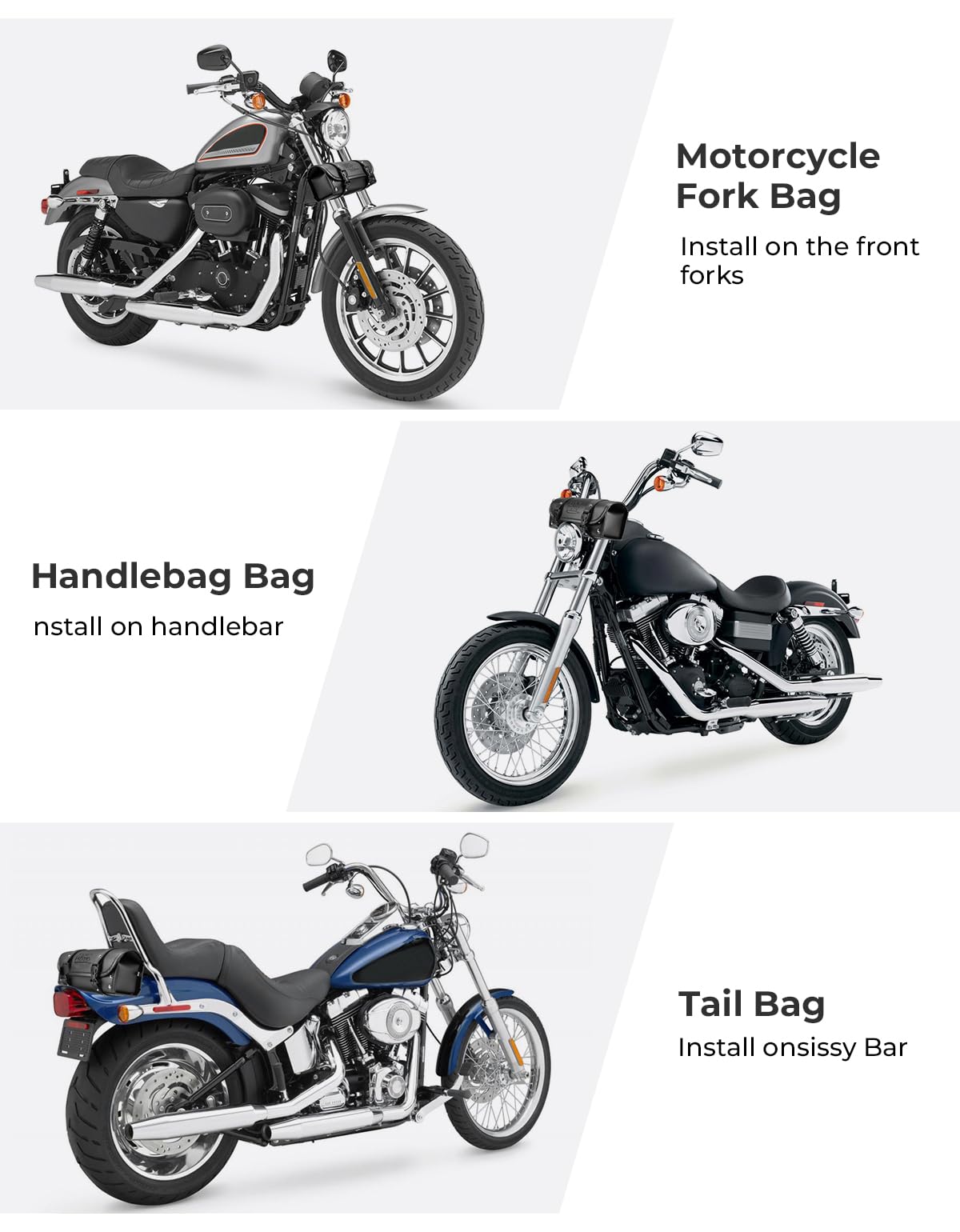 KEMIMOTO Motorcycle Fork Bag PU Leather Roll Barrel Handlebar Tool Bag for Motorcycle Front Forks Handlebar Sissybar Sportster Dyna