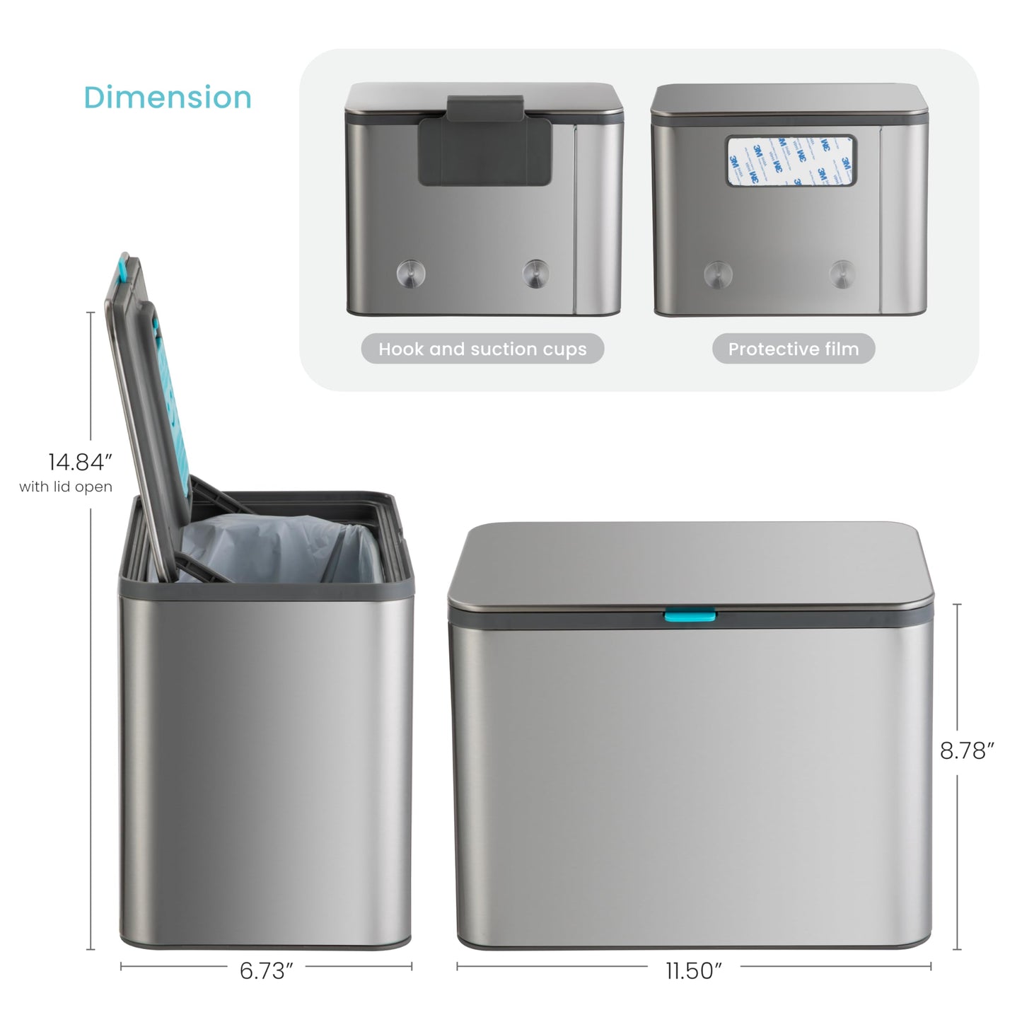 Home Zone Living Kitchen Compost Bin with CleanAura, Stainless Steel, Small and Compact Design, Includes Placement Attachments, 5 Liter Capacity, Silver