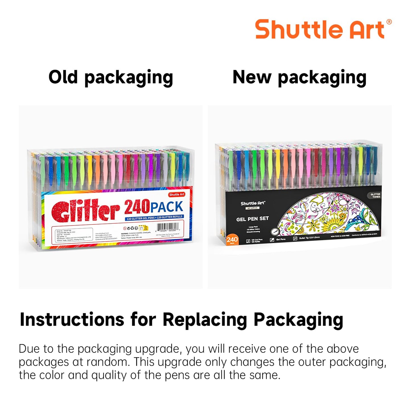 Shuttle Art 240 Pack Glitter Gel Pens, 120 Colors Glitter Gel Pen Set with 120 Refills for Adult Coloring Books Craft Doodling