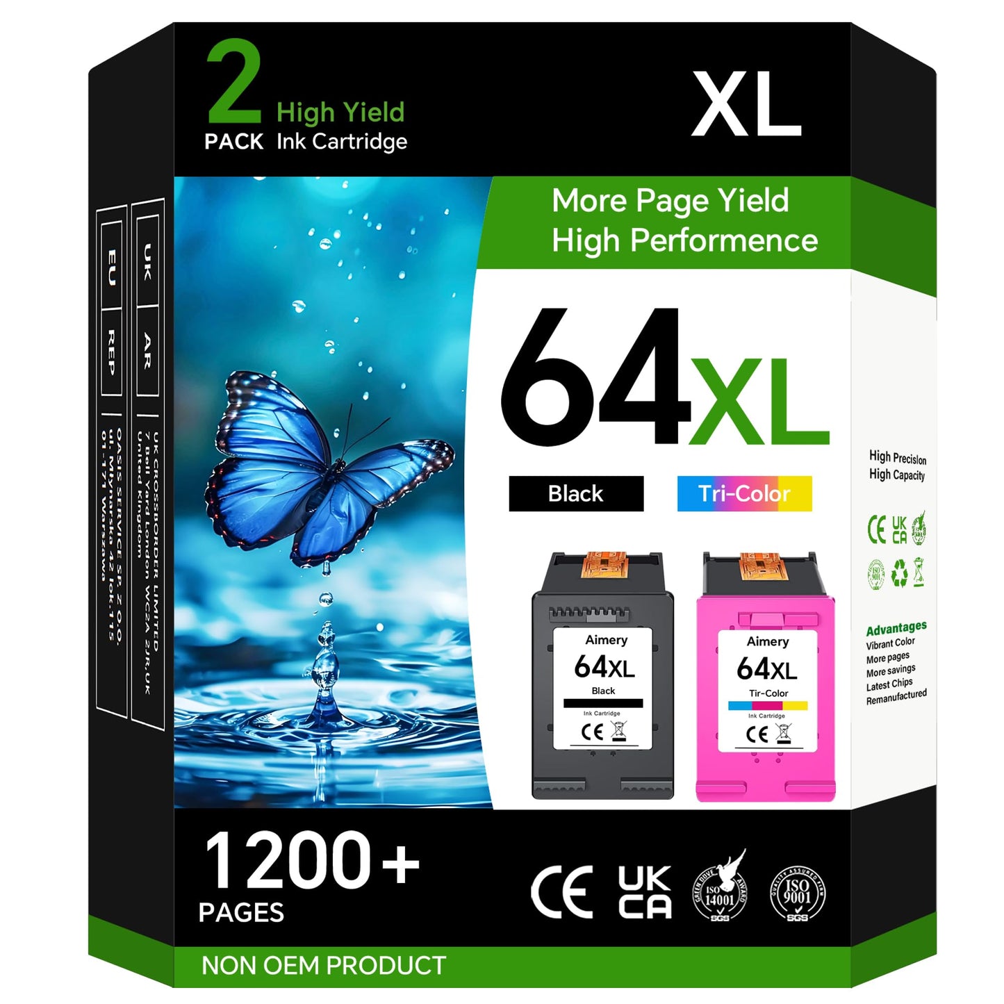 Aimery 64XL Use for HP 64 Ink Cartridge Encre 64XL Compatible for HP Envy Photo 6220 7120 7800 7855 7864 Envy Inspire 7220 7920 7925e 7958e Tango X Terra Printer Black & Color 2-Pack