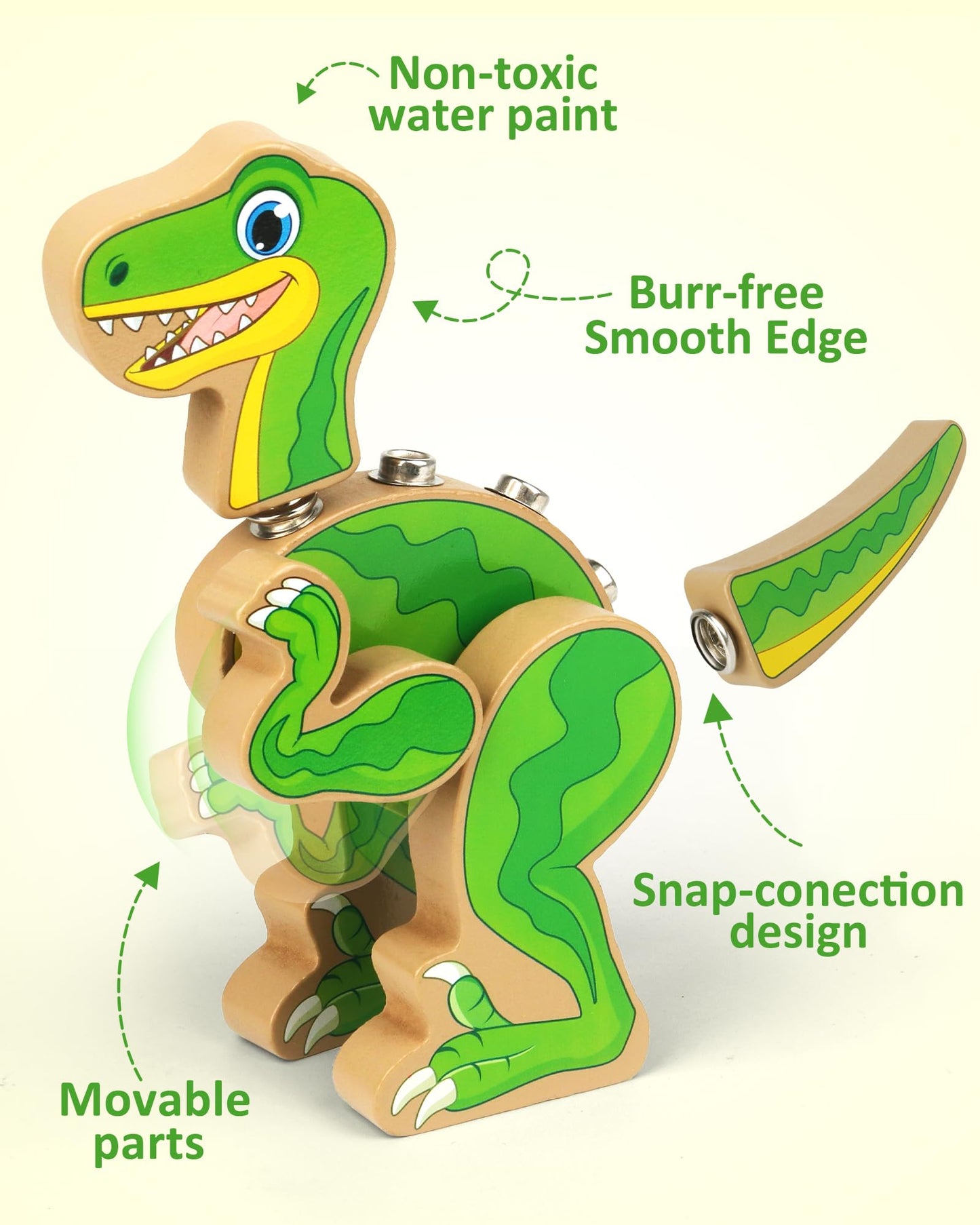 Coogam Build Your Own Dinosaurs Toy, Snap Together Building Dinosaurs Playset, Wooden STEM Take Apart Dinosaur Builder, Fine Motor Building Toy Gift for 3 4 5 Years Old Kids