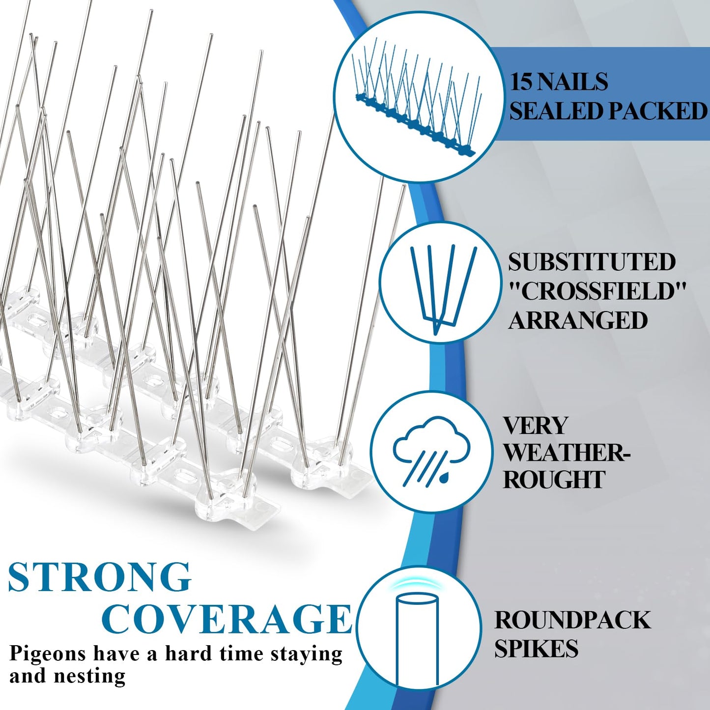 18 Feet Humane Upgrade Bird Spikes, 22Packs Bird Barrier Repellent Spikes Fence Kit (5.5M), Pigeon Bird Defense System Spikes Stainless Steel, Bird Deterrent Device, Against Nesting & Bird Droppings