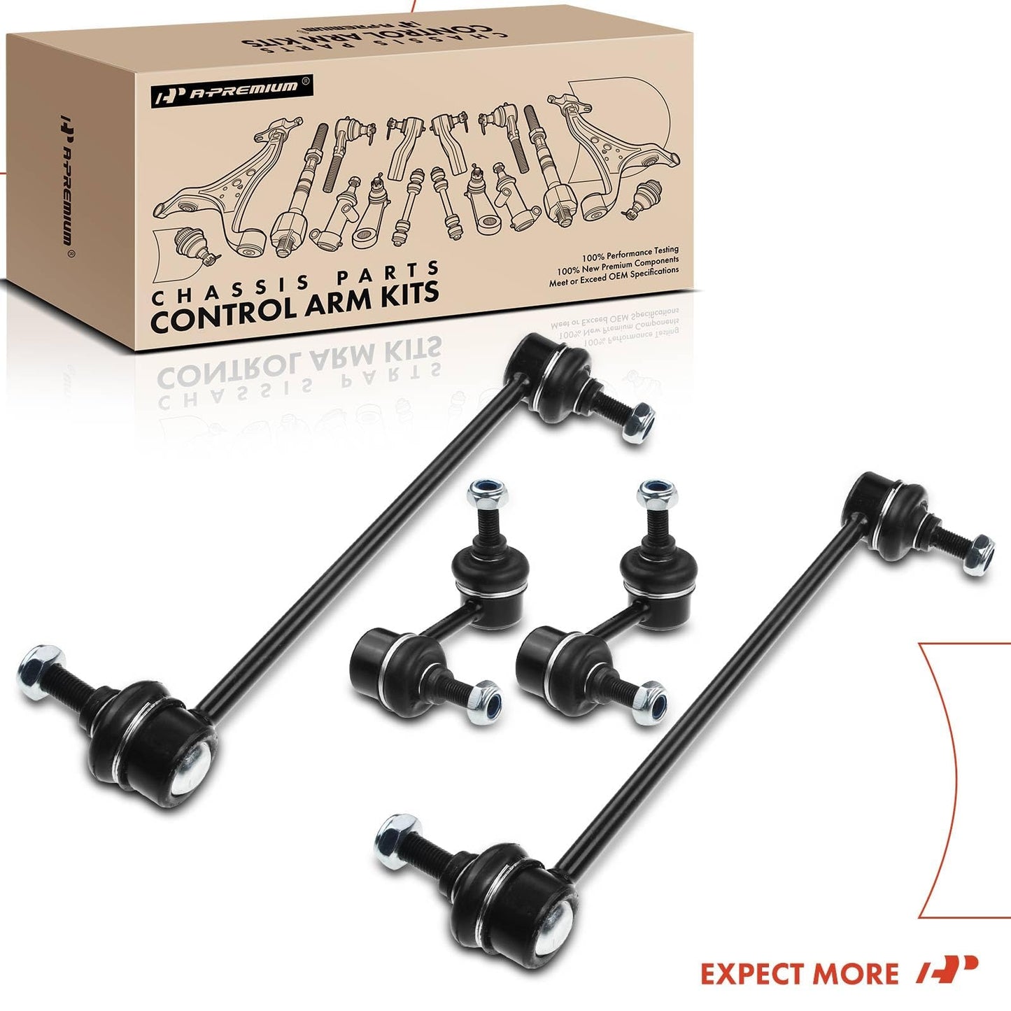 A-Premium Set of 4, Front & Rear Sway Bar Links Kit Stabilizer Bar Links Compatible with Mitsubishi Outlander (Sport & Outlander PHEV), Lancer, Eclipse Cross, Dodge Avenger, Caliber, Chrysler Sebring