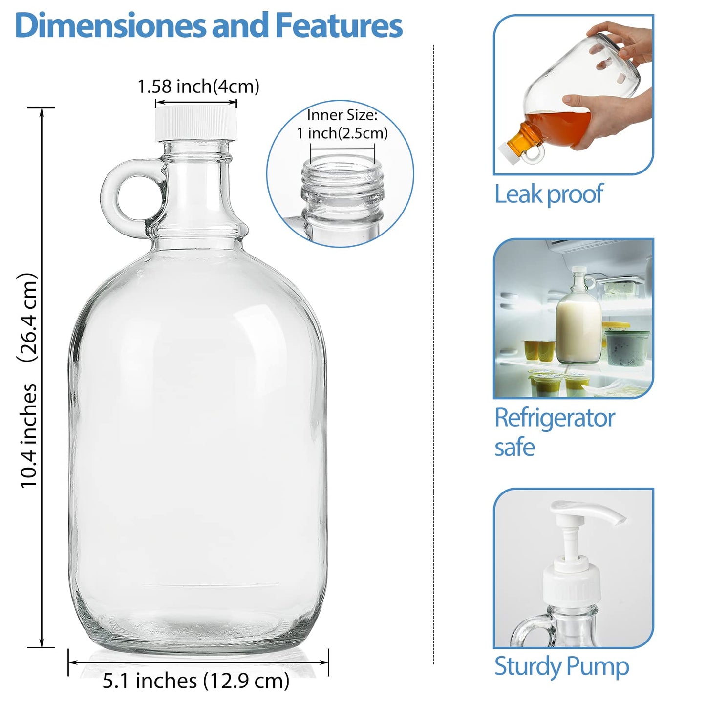 Sovietiep Half Gallon Glass Soap Dispenser, 64 Oz Glass Pump Bottle for Laundry Detergent Dispenser w 4 Pumps and 2 Airtight Lids, Bathroom, Kitchen, Laundry Room(Extra Labels and Funnel) - Set of 2