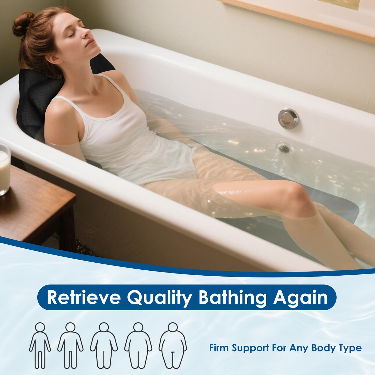 Atsuwell Full Body Bath Pillow for Bathtub, Ergonomic Bathtub Cushion for Neck, Waist, Hip Support, Luxury 3D Mesh Shower Pillow with Non-Slip Suction Cups & Dual Hooks, Pressure Relief, 51'' x17''