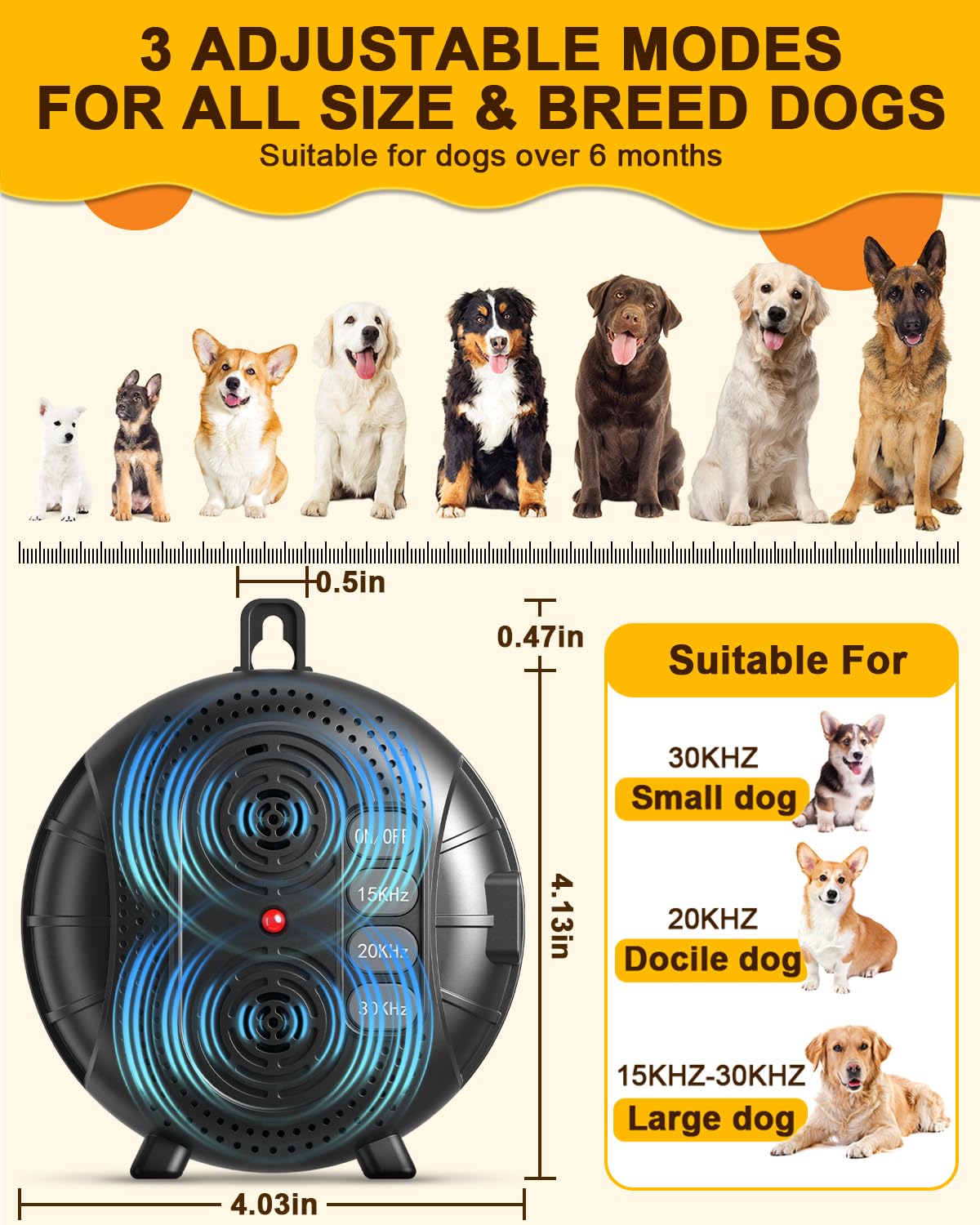 Anti Barking Device for Dogs – Rechargeable Ultrasonic Bark Box with 3 Adjustable Modes, Safe Dog Bark Deterrent Device & Dog Barking Silencer UP to 35FT for Indoor and Outdoor Use