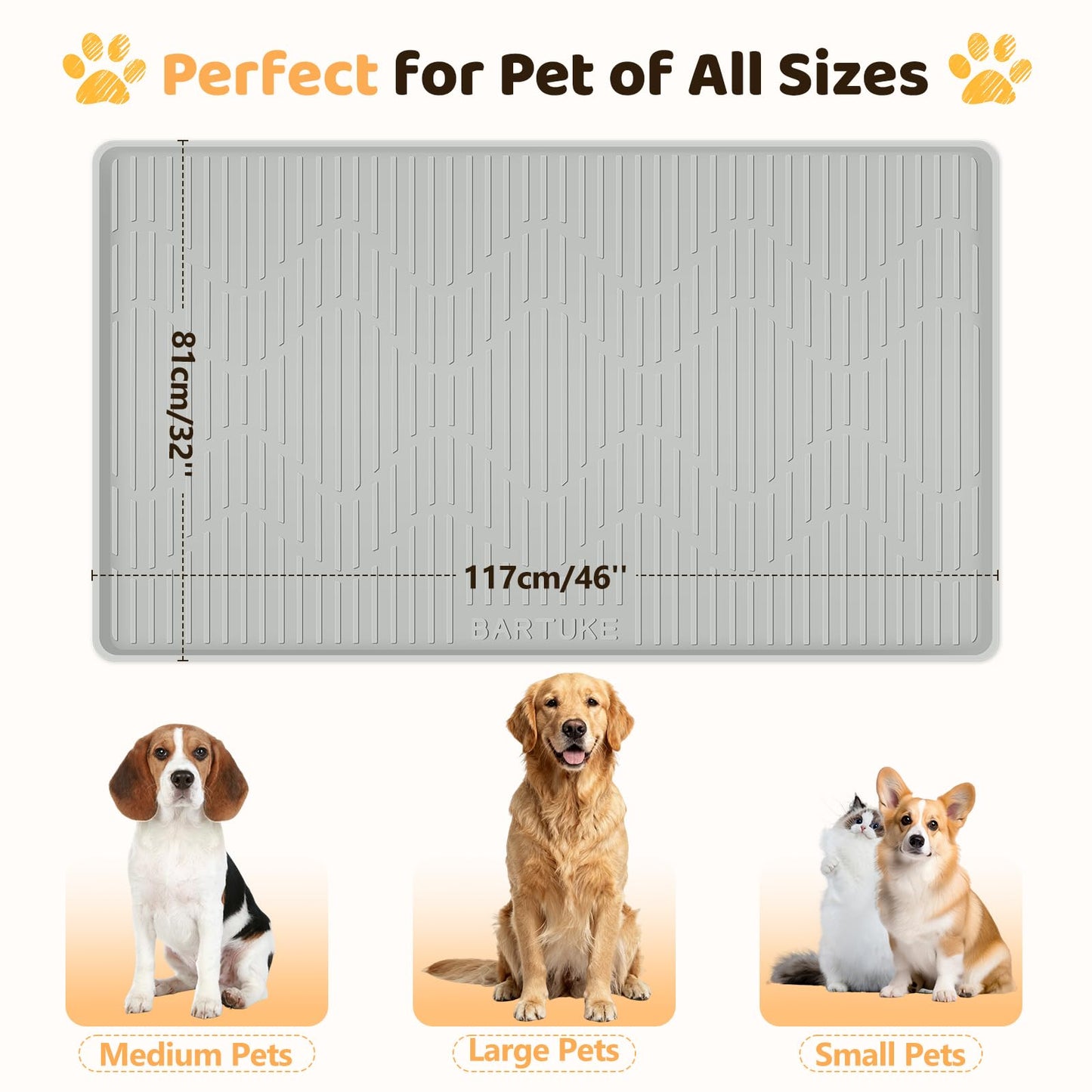 Bartuke Silicone Dog Crate Pad Liner, 117x81cm Pet Crate Mat for Dog Cages, Kennel Mat with Raised Edge, Waterproof, Leakproof, Easy to Clean