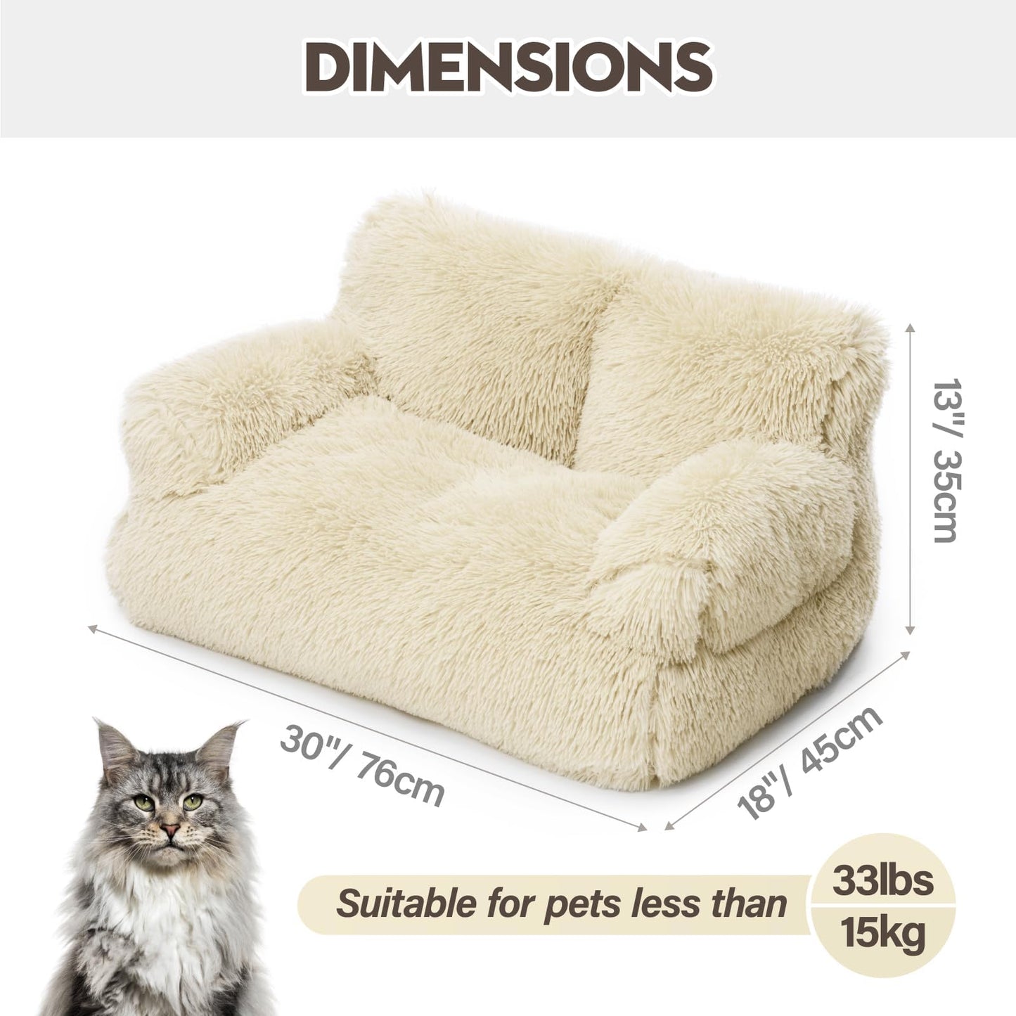 Pet Bed for Medium Small Cats and Dogs, Washable Puppy Sleeping Bed Cat Couch Pet Sofa Bed, Soft Calming Cat Sofa Beds for Indoor Cats Anti-Slip Bottom (Beige)