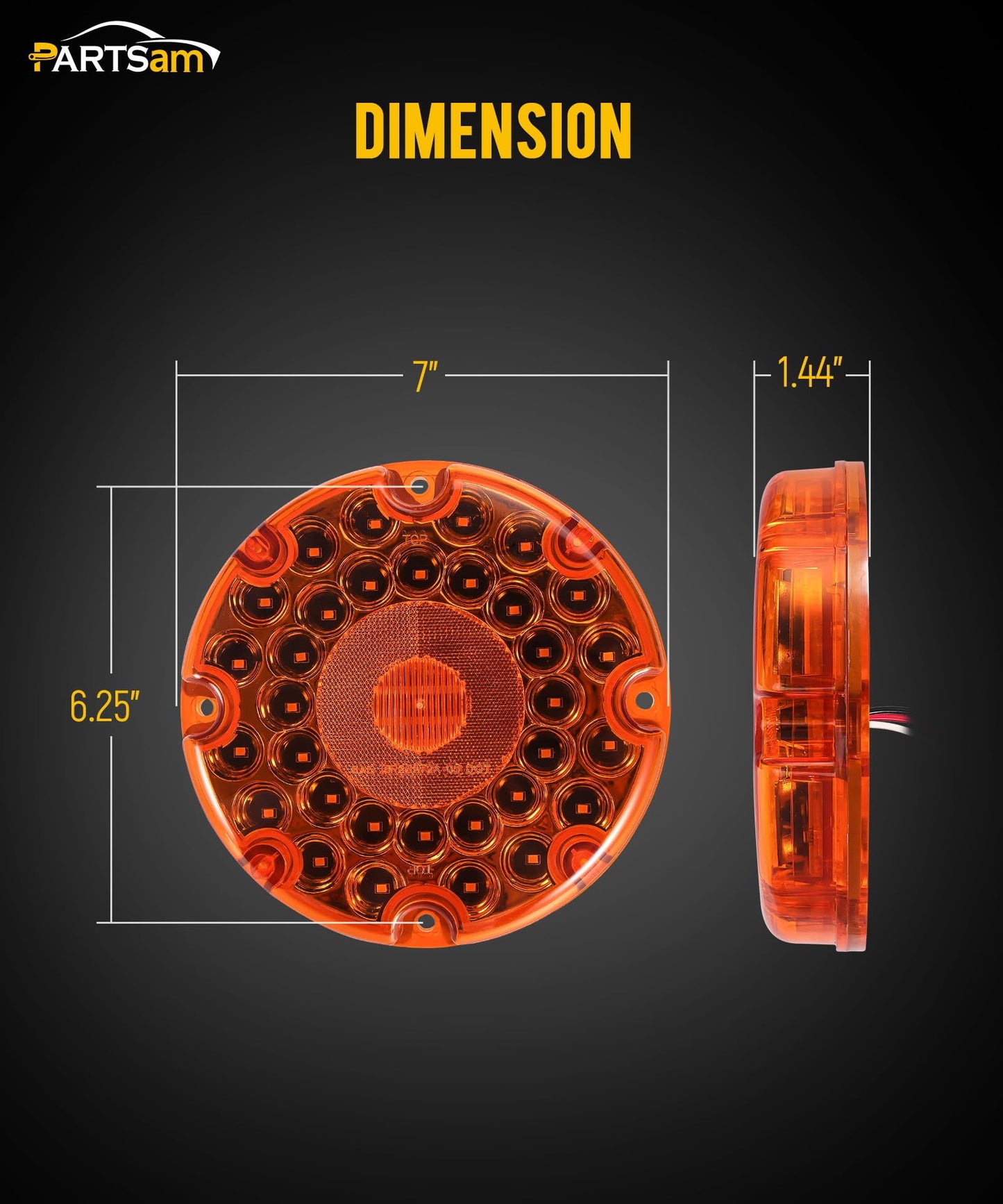 Partsam 2 Pieces 7" Amber 36 LED Round Transit Tail Lights, 7 Inch Round Amber LED Bus Light, Round LED Turn Signal and Parking Light [Integrated Reflection Lens
