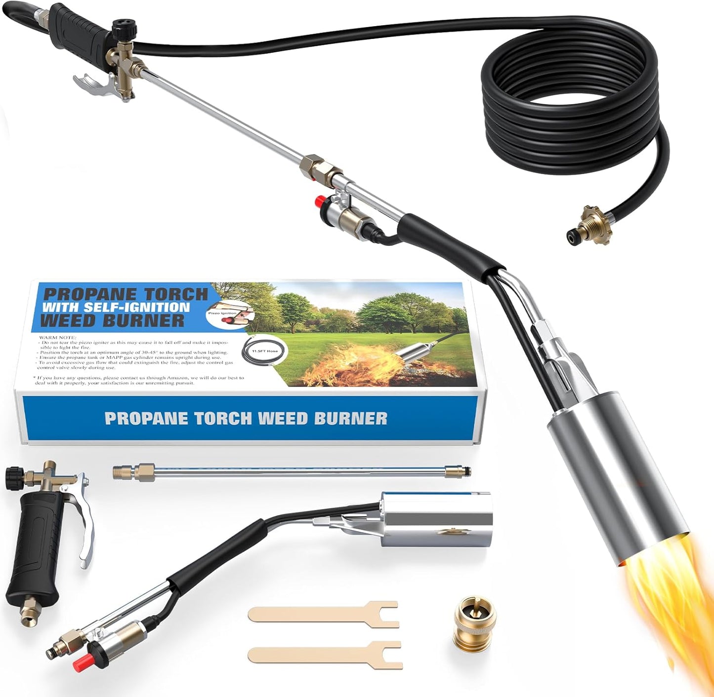 Propane Torch Weed Burner,High Output Blow Torch for Weeds with Self Igniter and Turbo Trigger,11.5FT Hose Flamethrower for Weeding,Barbeque,Melting Snow,Road Paint Removing