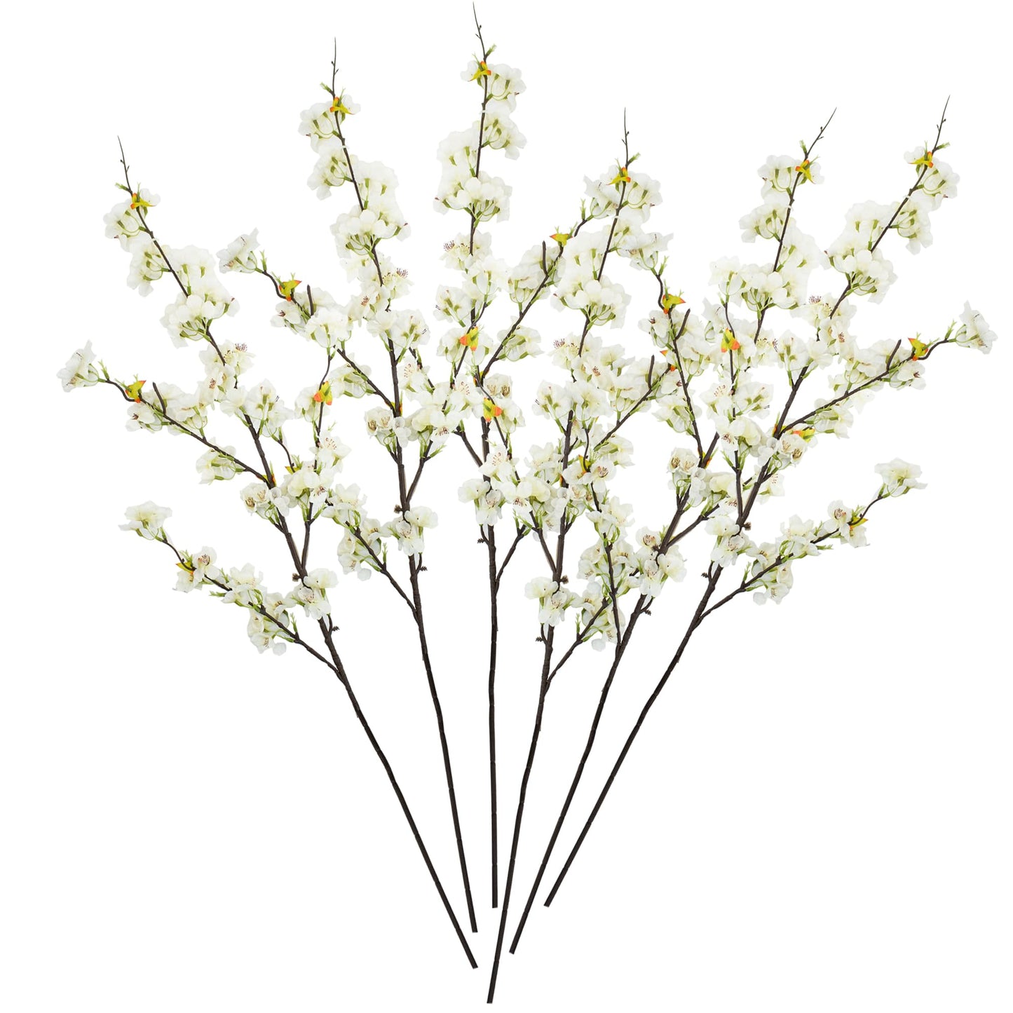 Bacucine 6PCS Artificial Cherry Blossom Branches Faux Cherry Silk Flowers Vine Tall Stems Artificial Flower for Vase Wedding Home Decor (White)