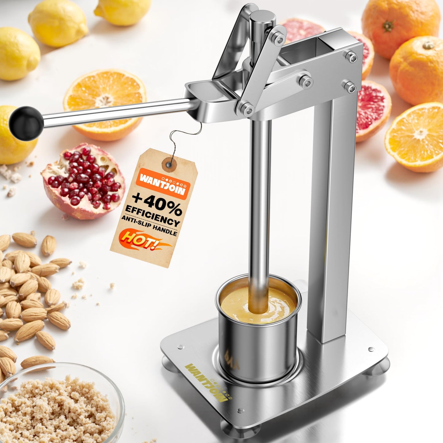 WantJoin Lemon Smasher Machine - Upgraded 2s Faster Press & Anti-Slip Handle Lemon Muddler, Heavy Duty Stainless Steel Manual Fruit Juicer Squeezer Crusher & Nut Cracker for Citrus Orange Lime Nuts