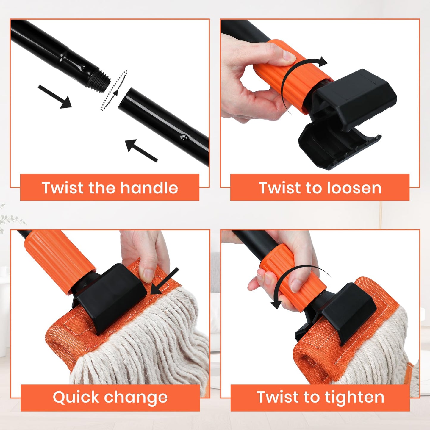 Commercial Mop, 58" Heavy Duty Industrial Mops for Floor Cleaning, String Cotton Mops Wet Mop Professional Janitor Mop for Home,Garage,Office, Workshop, Warehouse-Safety Orange