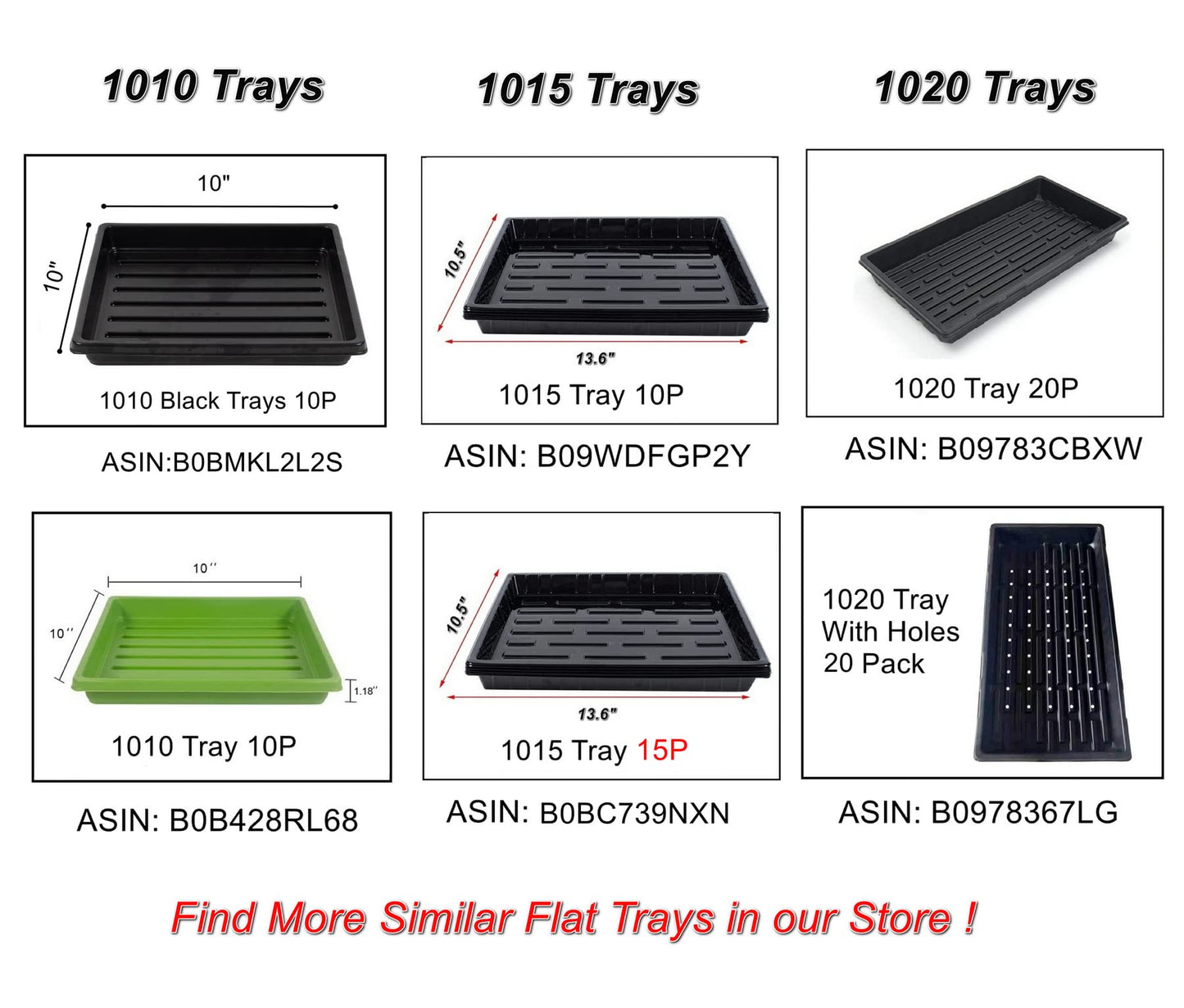 RooTrimmer 1020 Trays Sturdy Farmer Self Seedling Nursery Tray Plastic Seeds Starter Trays 10 Pieces Standard Size 2.35inch Deep Without Holes (10-Pack Without Holes)