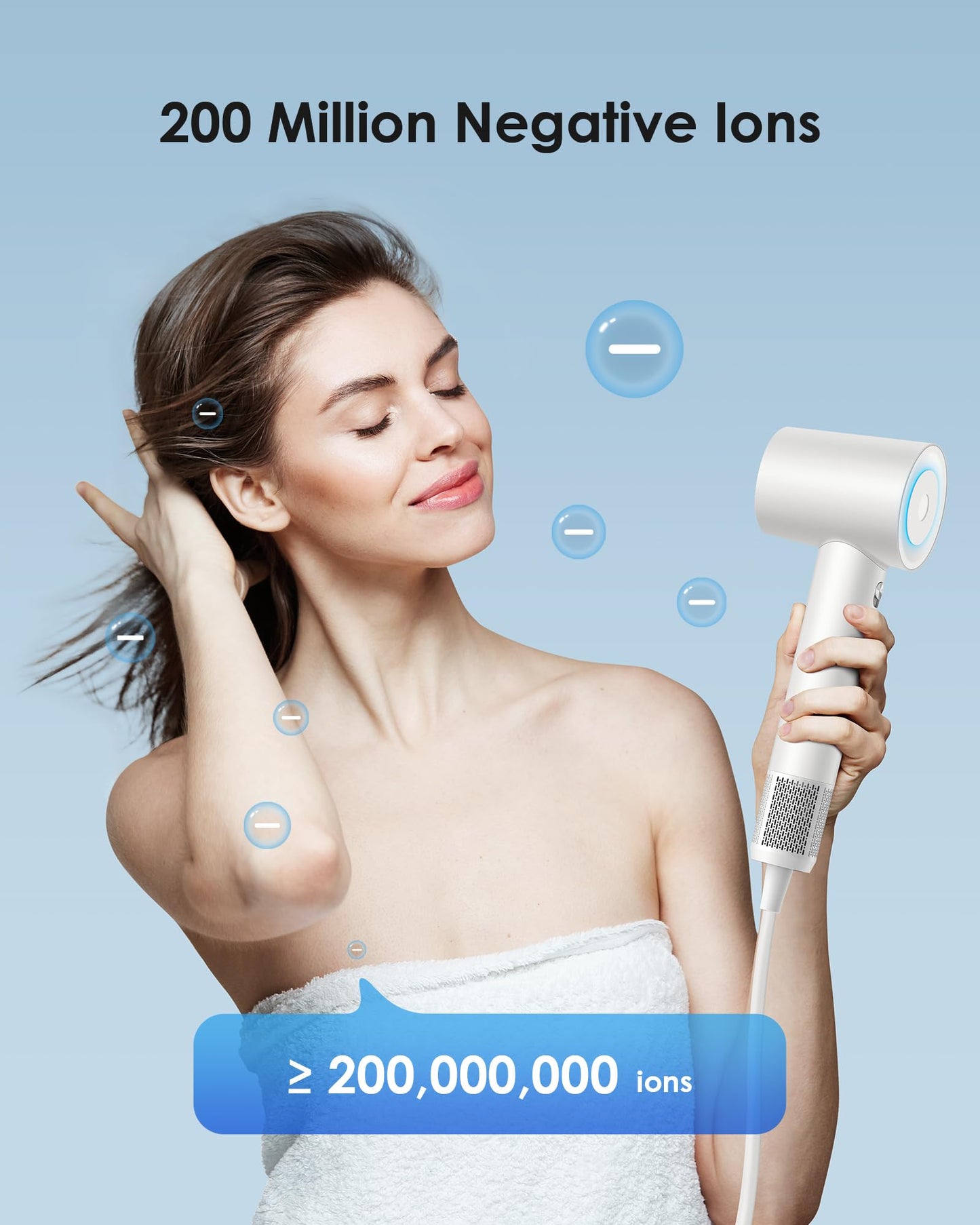 Hair Dryer,Negative Ion Blow Dryer for Women Men, 110, 000 RPM Brushless Motor, 3 Heat Settings, 360° Rotating Magnetic Nozzle, High-Speed Low Noise Hair Dryer for Home and Travel(Pearl White)