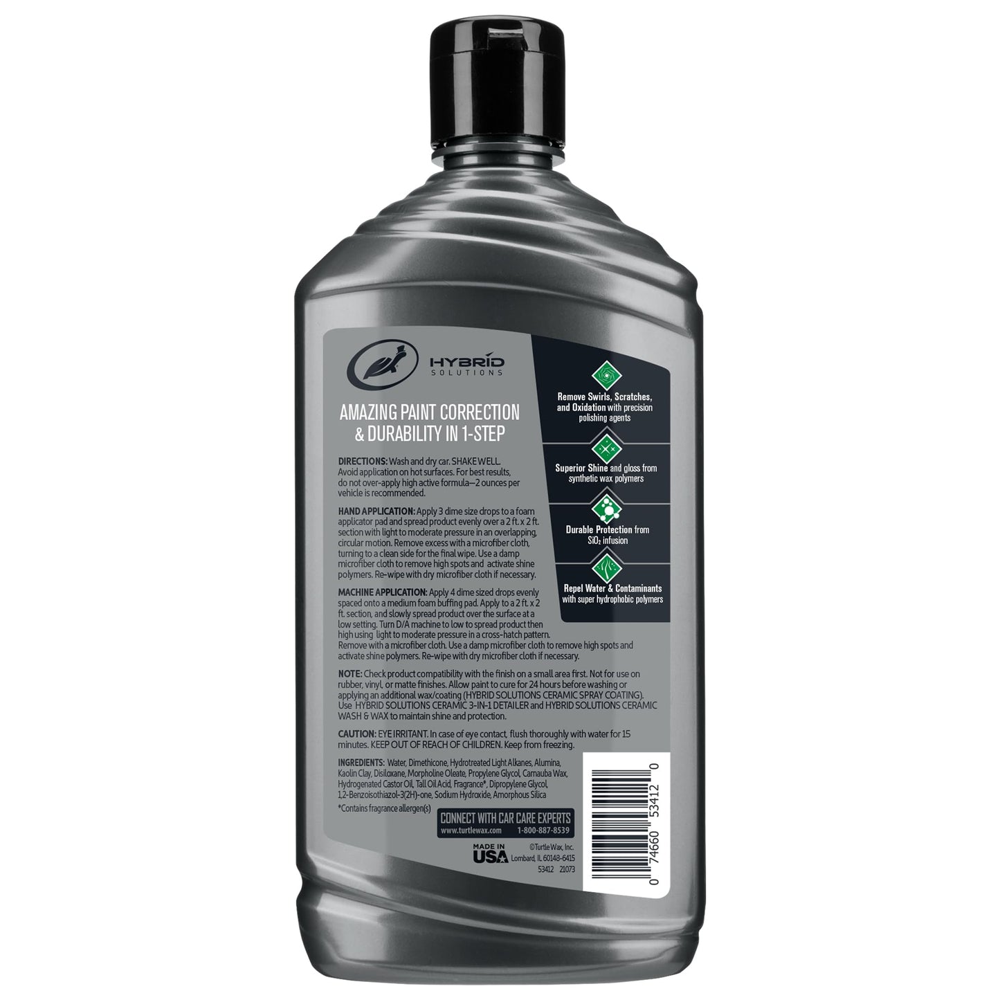 Turtle Wax 53412 Hybrid Solutions Ceramic Polish and Wax, Removes Car Scratches and Swirl Marks, Provides Water Repellency, Protection, and Shine, Hand or Machine Application, 14 oz. (Pack of 1)