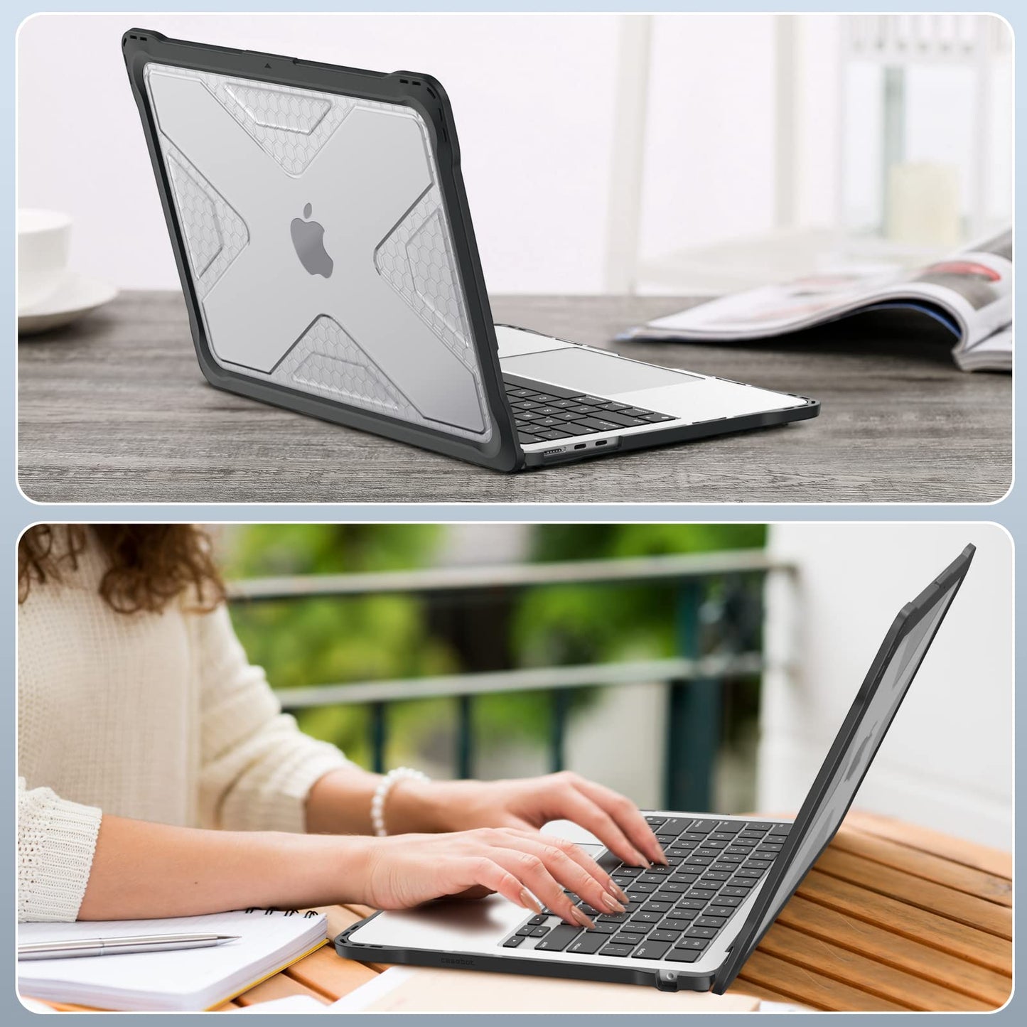 Fintie Case for MacBook Air 13.6 Inch A3449 A3240 A3113 A2681 (2026-2022 Release) - Heavy Duty Rugged Hard Shell Case Cover with TPU Bumper for MacBook Air 13.6" M2 M3 M4 M5 Chip with Touch ID, Clear