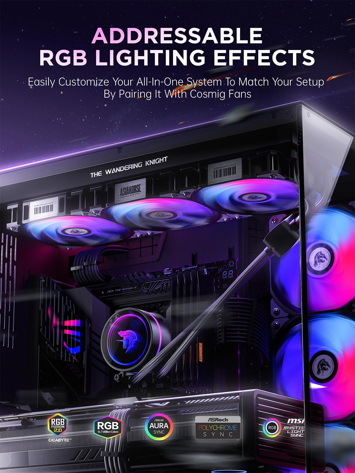 AsiaHorse WK-A360 ARGB All-in-One AIO CPU Liquid Cooler, Wandering Knight 360mm Water Cooling System with Dual High-Performance Pump and 3×120mm PWM Fans for Intel & AMD CPUs (Pure Black)