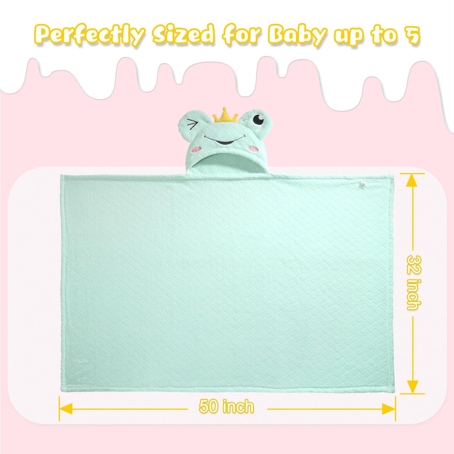 WODHOY Toddler Bath Towel Hooded Towels for Kids 0-5 Years, 2-Pack Thick Absorbent Large 50"x 32" Coral Fleece Baby Towels with Hood Aniaml for Children,Shower,Beach, Green & Orange Set