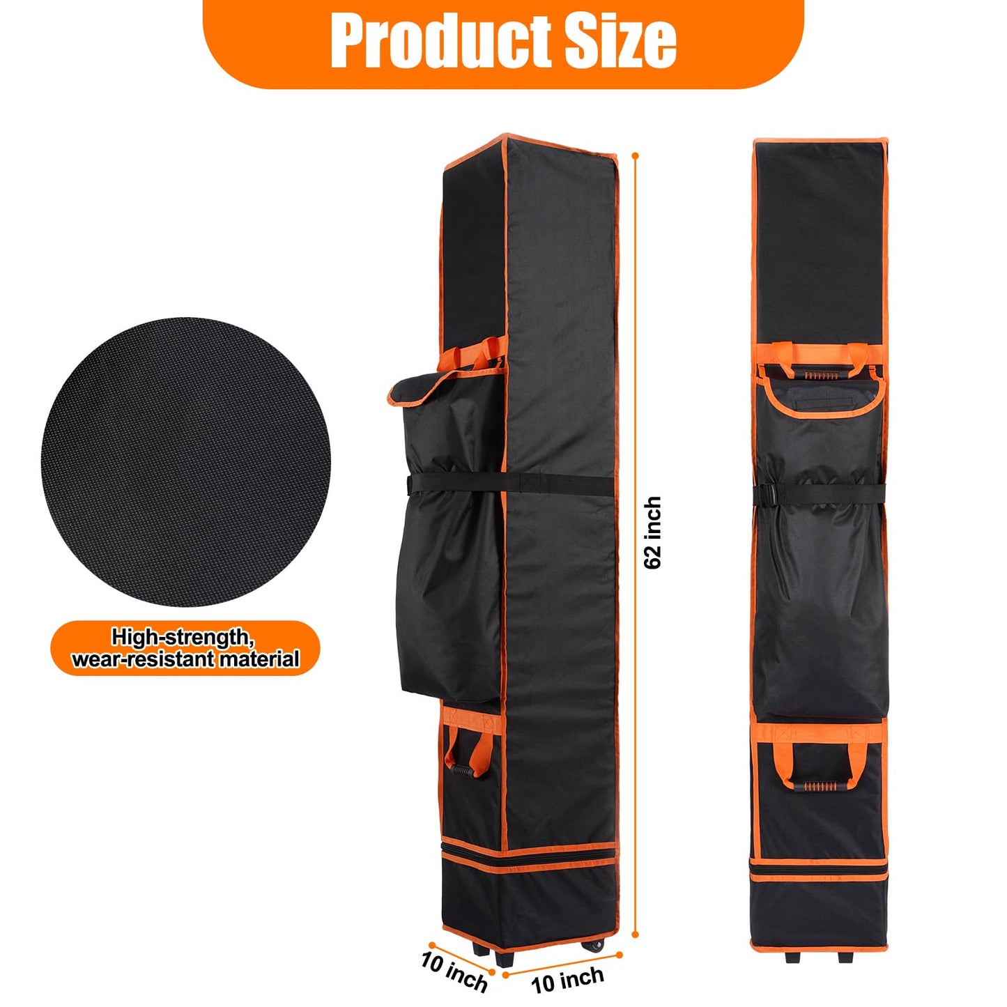 ChimimeDecor 10x10x62in Canopy Bag Replacement, 800D Waterproof Oxford Carrying Bag, for 10x10 Pop Up Tent with Roller Wheels/Handle/Buckle Strap/Pocket for Easy Carrying, Black