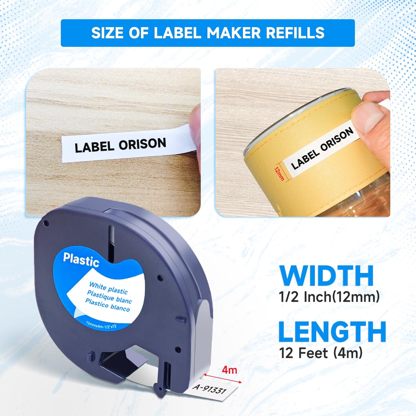 10PK Compatible with Dymo Letratag Refills 91331(S0721610) Plastic Label Tape Black on White for DYMO Label Maker LT-100H, LT-100T, LT-110T, QX50,1/ 2inch x 13 Feet(12mmx4m)