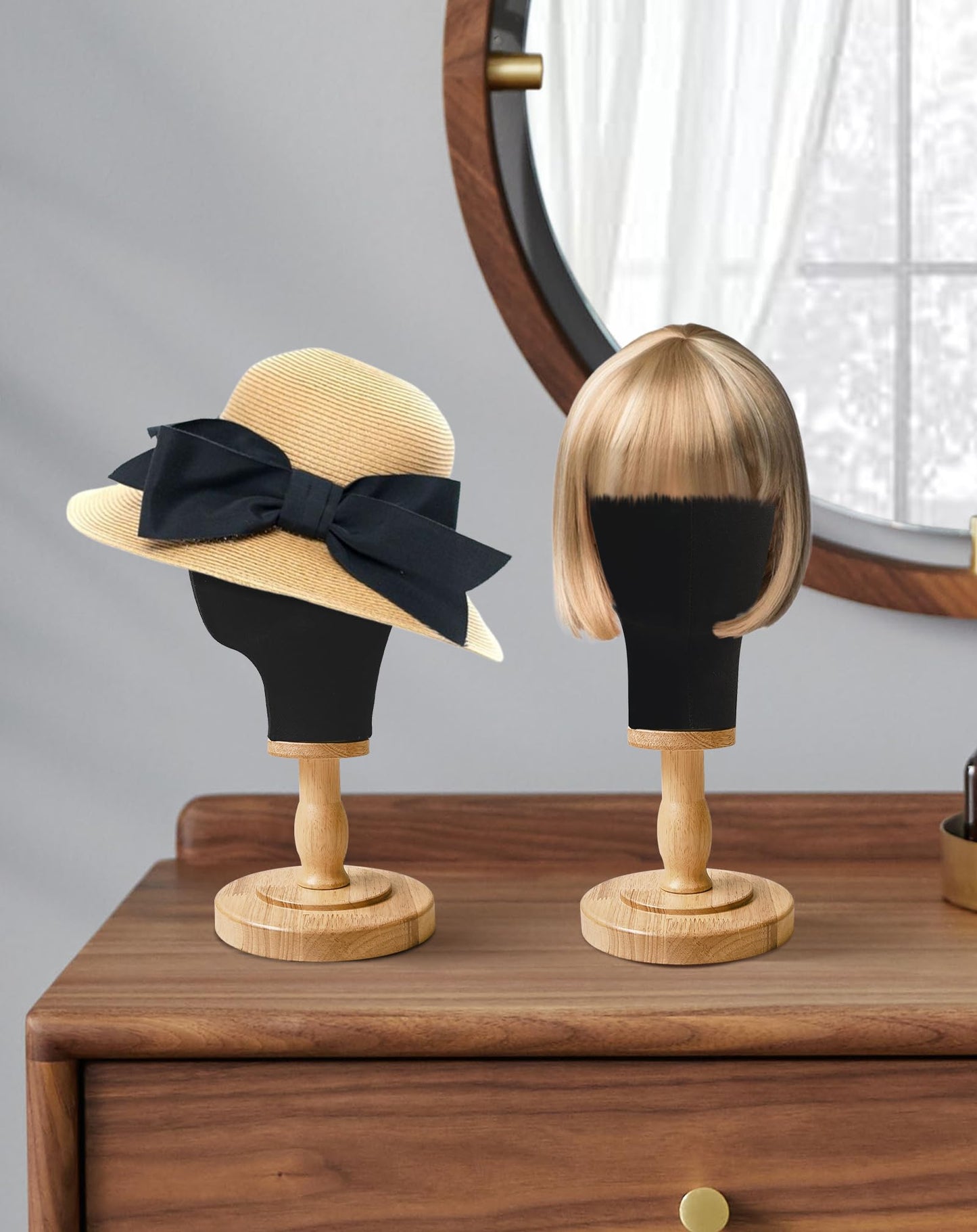 CHADWICK Black Mannequin Head Stand for Wigs, Hats, 21 Inches Fursuit Head, Hat Stand Holder with Detachable Wood Stand, Professional Canvas Block for Shop, Home Decor, Hair Salon Display