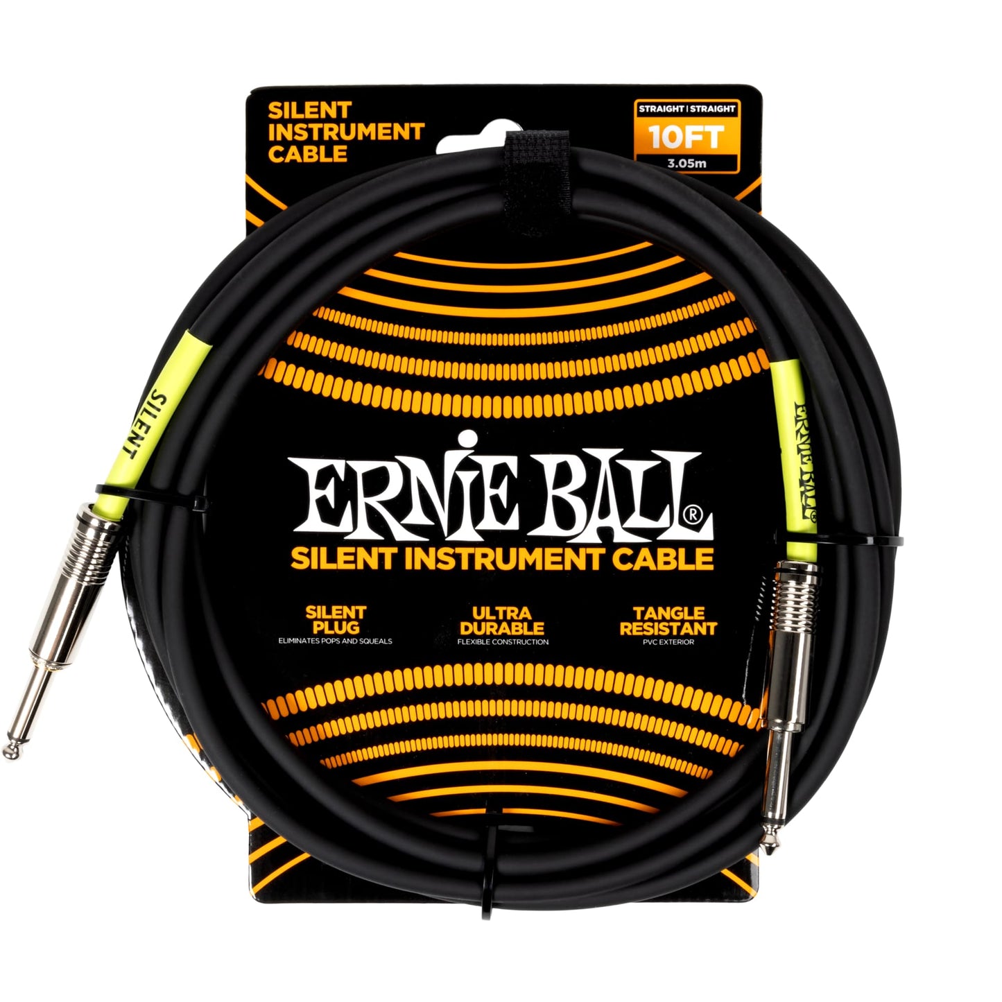 Ernie Ball Classic Silent Instrument Cable, Straight/Straight 10ft - Black