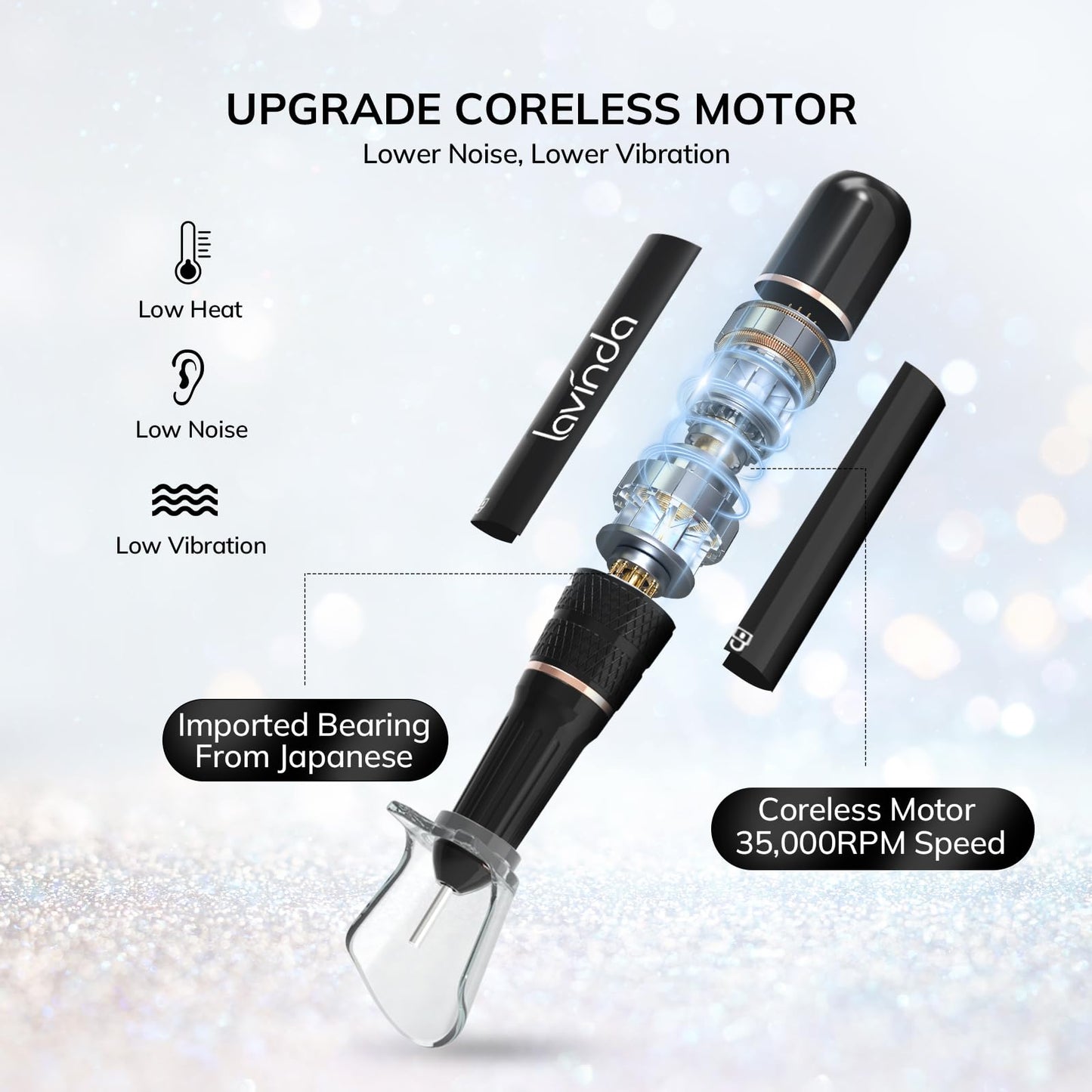 Professional Rechargeable Nail Drill Machine, Lavinda Diamond 35000RPM Electric Nail File Cordless Portable Nail Drill with Coreless Motor for Acrylic Nails, Manicure Pedicure Tool, Crystal Diamond