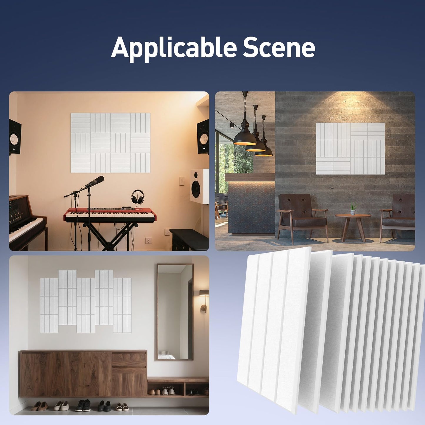DrKlang 12 Pack Acoustic Panels, 11.8" x 11.8" Decorative Absorbing Panels, Wall and Ceiling Acoustical Treatment Panels for Home and Office - White