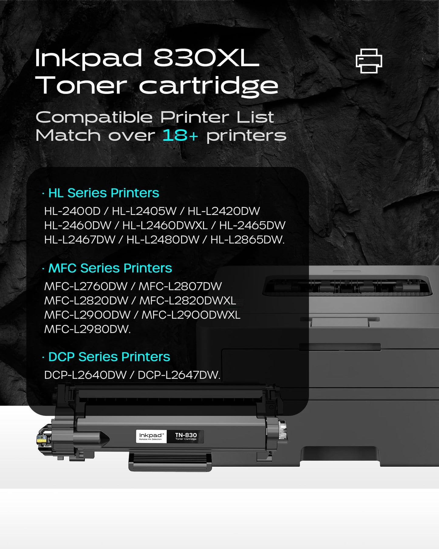 TN830XL Toner Cartridges Replacement for Brother 830 TN830 TN830-XL 830XL Toner Cartridge Compatible with Brother HL-L2460DW DCP-L2640DW HL-L2400D HL-L2405W MFC-L2820DW Printers (2 Pack, Black)