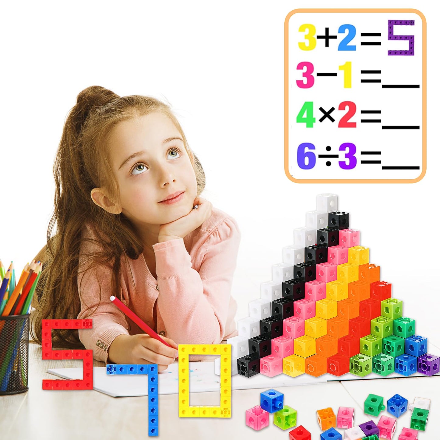 500 Pcs Math Learning Linking Cube with Storage Container Counting Cubes, Colorful Plastic Counting Blocks, Manipulatives Classroom Learning Supplies for Classroom, Homeschool