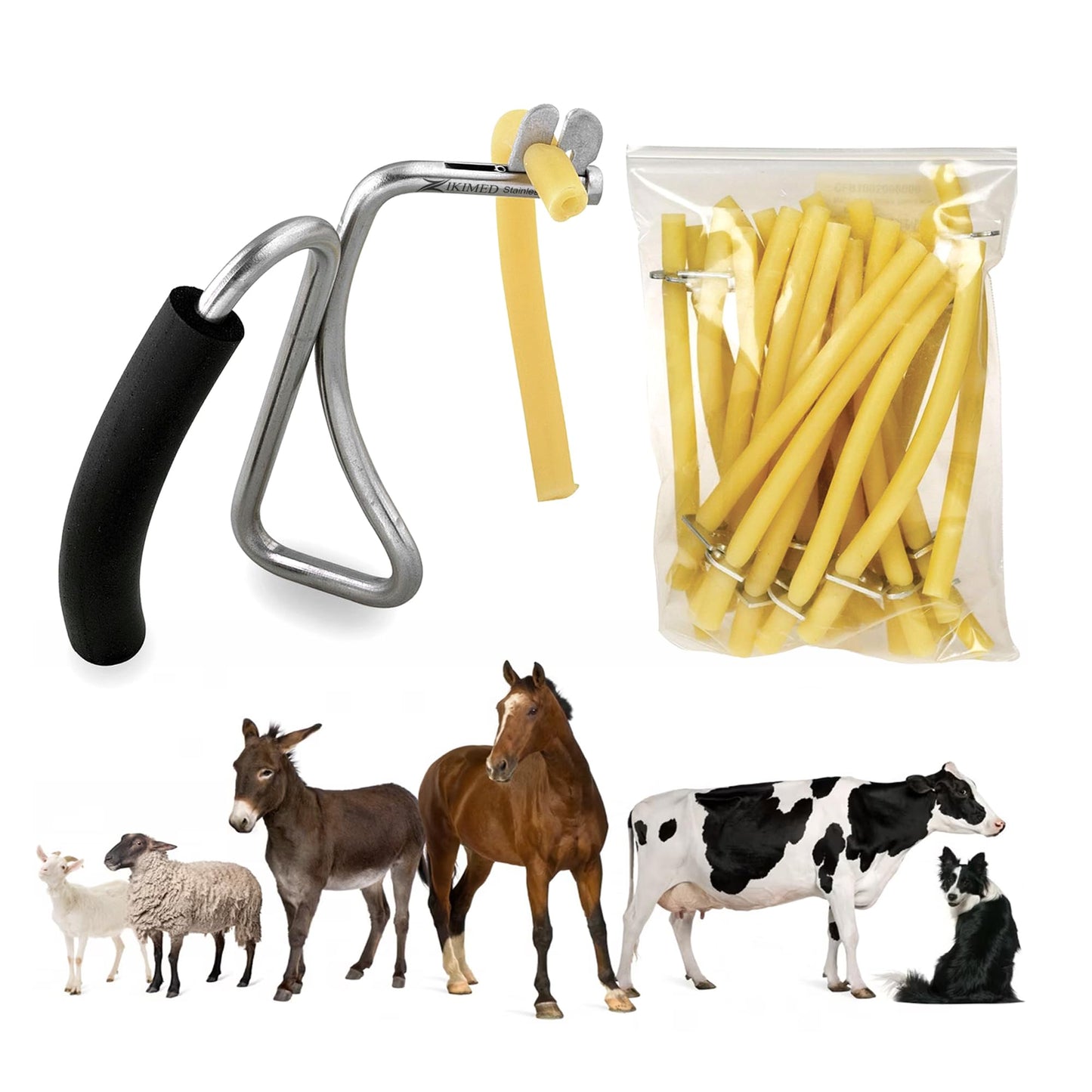 Zikimed Bloodless Castration Bands Only (25 pk) - Elastic Bands 127 mm x 8 mm - Black Rubber - 1 oz