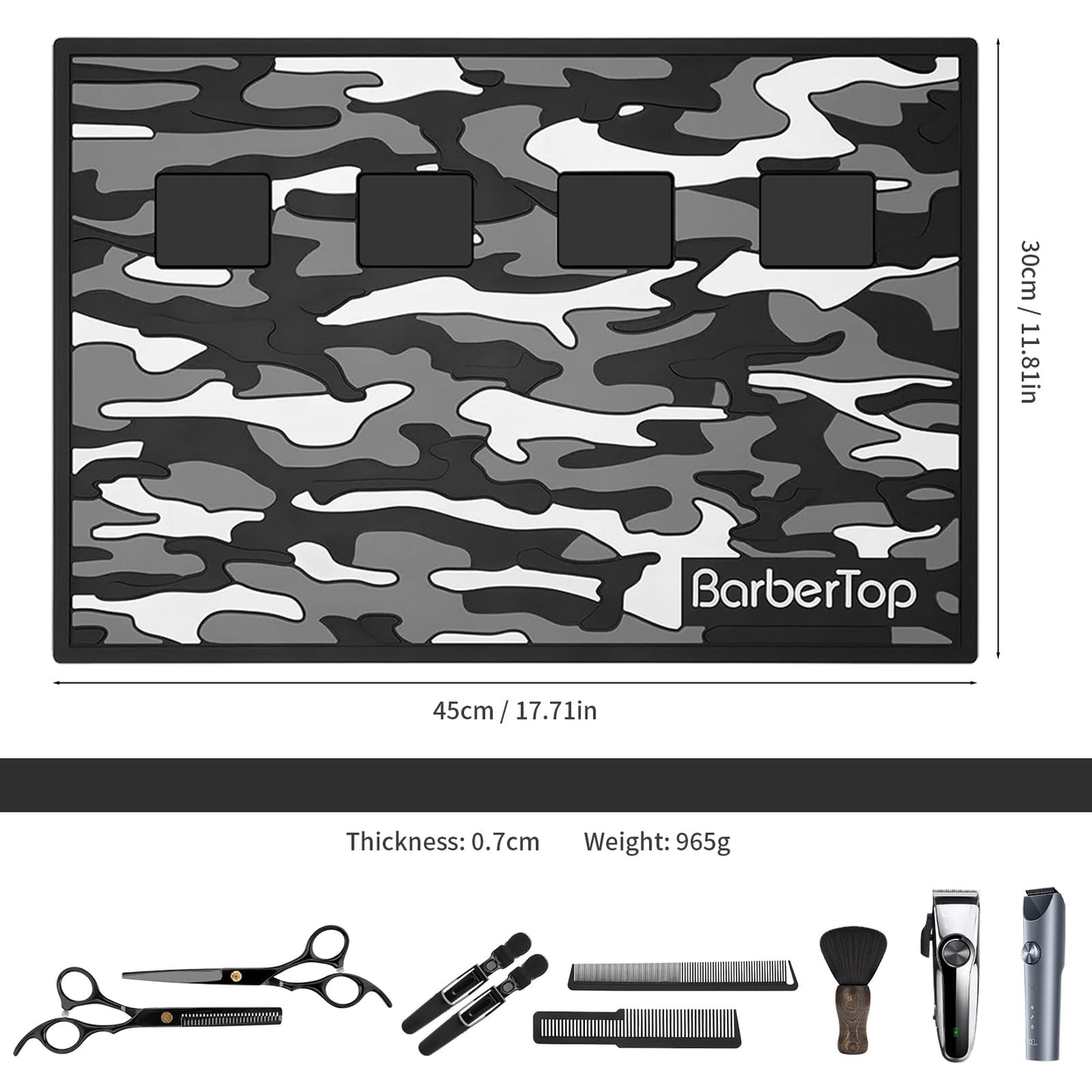 Barber Magnetic Mats,Anti-slip Flexible Rubber Scissors Salon Mat,11.8Wx17.7L Tools Countertop Silicone Heat Resistant Styling Tools Magnetic Organizer Mat Magnetic Hair Clippers Mat (Black)